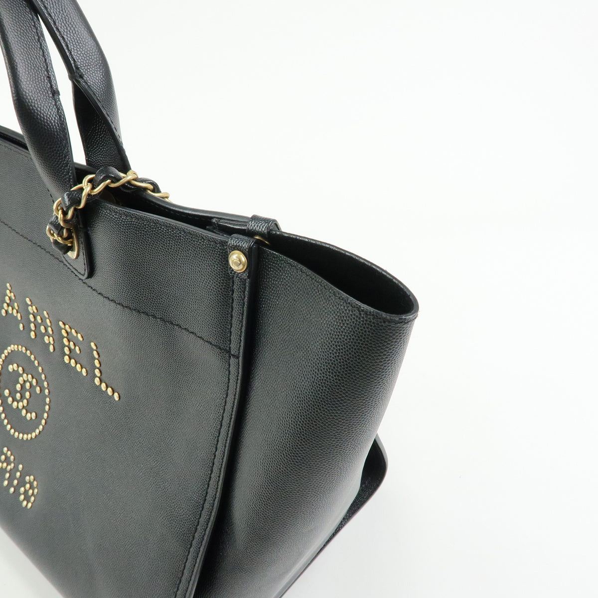 CHANEL Deauville GM Caviarskin 2Way Tote Bag Shoulder Bag Black A66941