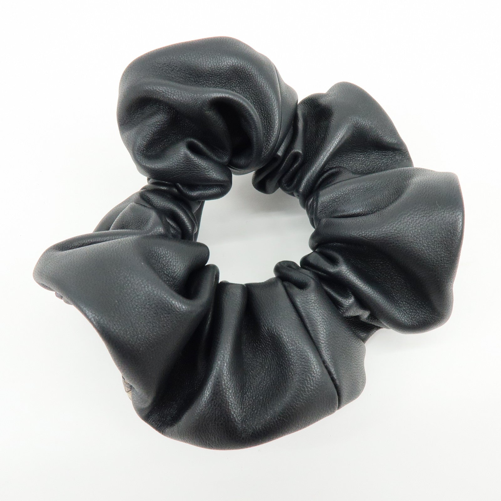 HERMES Agneau Milo Lamb Leather Scrunchie Hair Accessory Black White