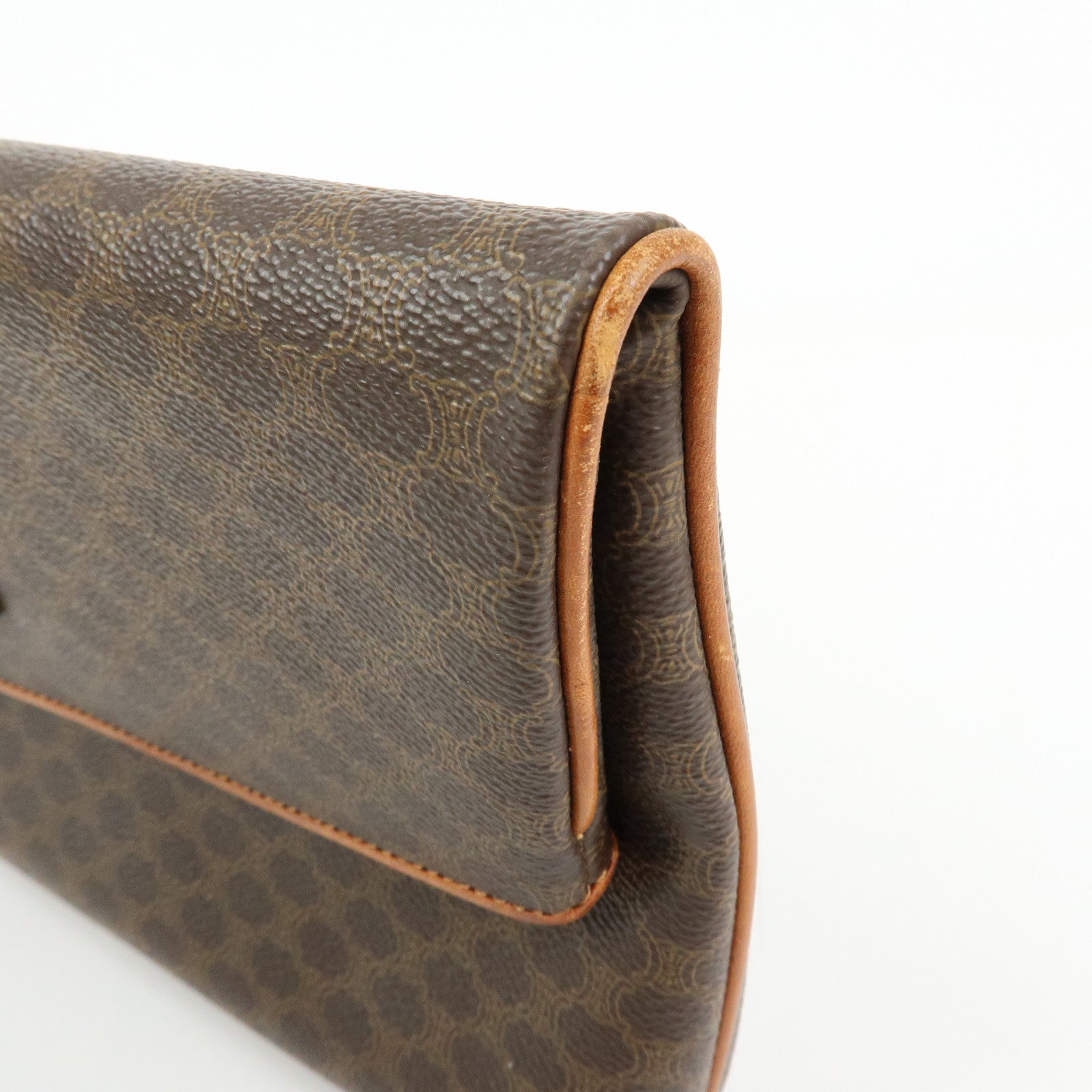 CELINE Macadam Leather Flap Clutch Bag Brown
