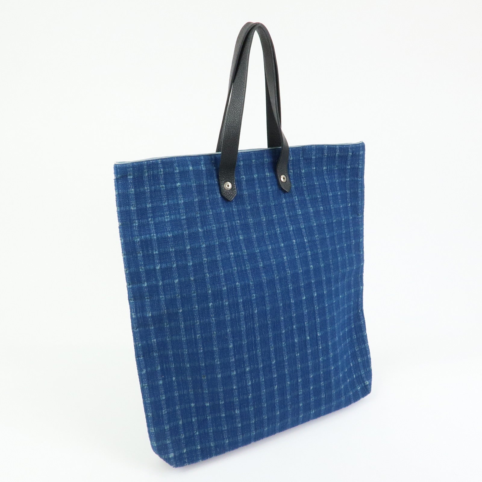 HERMES Amedaba GM Canvas Leather Tote Bag Hand Bag Navy Blue Black