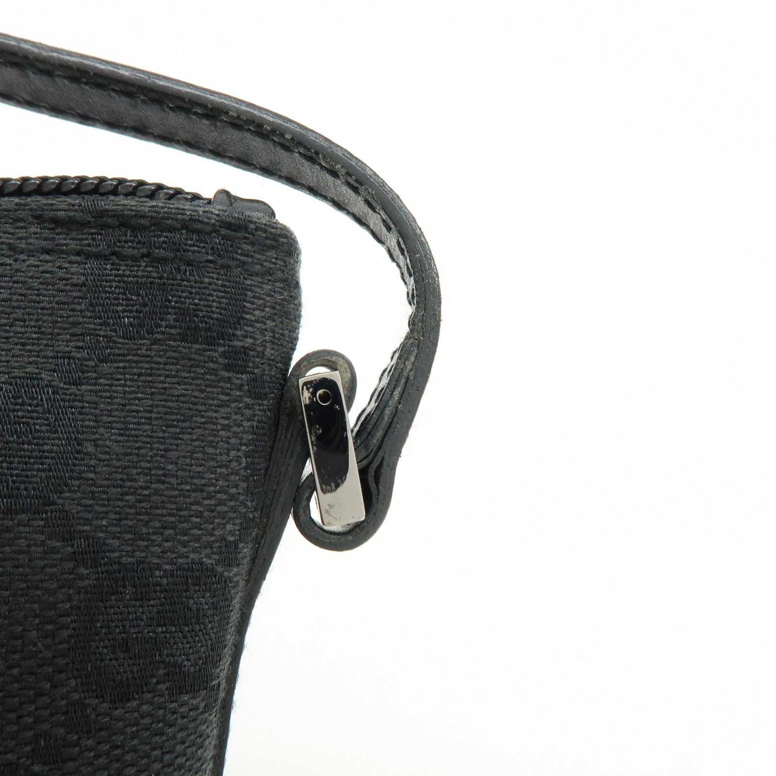GUCCI Boat Bag GG Canvas Leather Accessory Pouch Hand Bag Black 07198