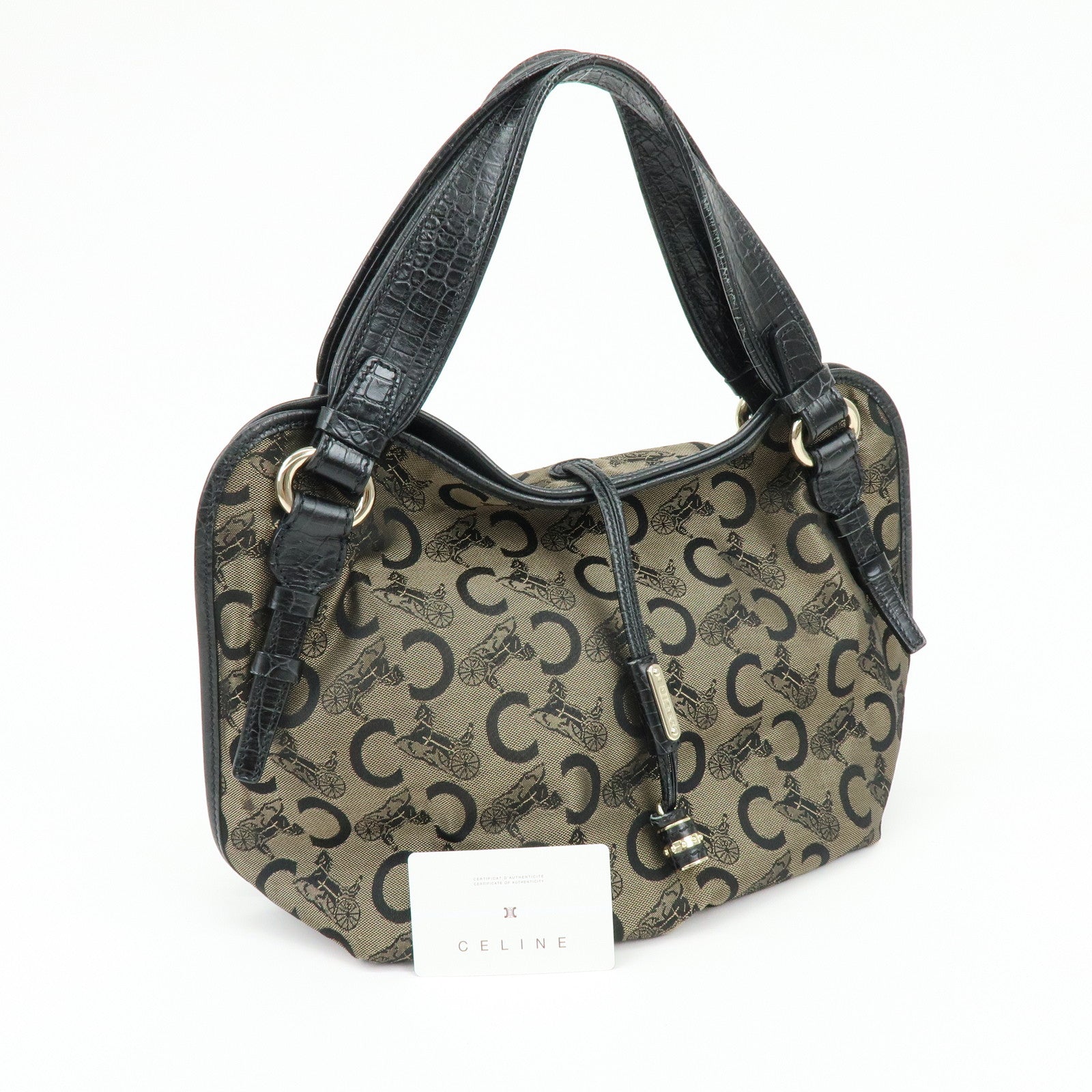 CELINE Bitter Sweet C Sulky Canvas Leather Hand Bag Shoulder Bag Brown