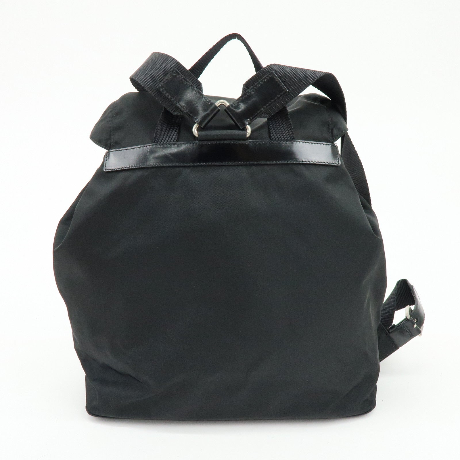 PRADA Triangle Logo Nylon Leather Backpack Rucksack Black BZ2811
