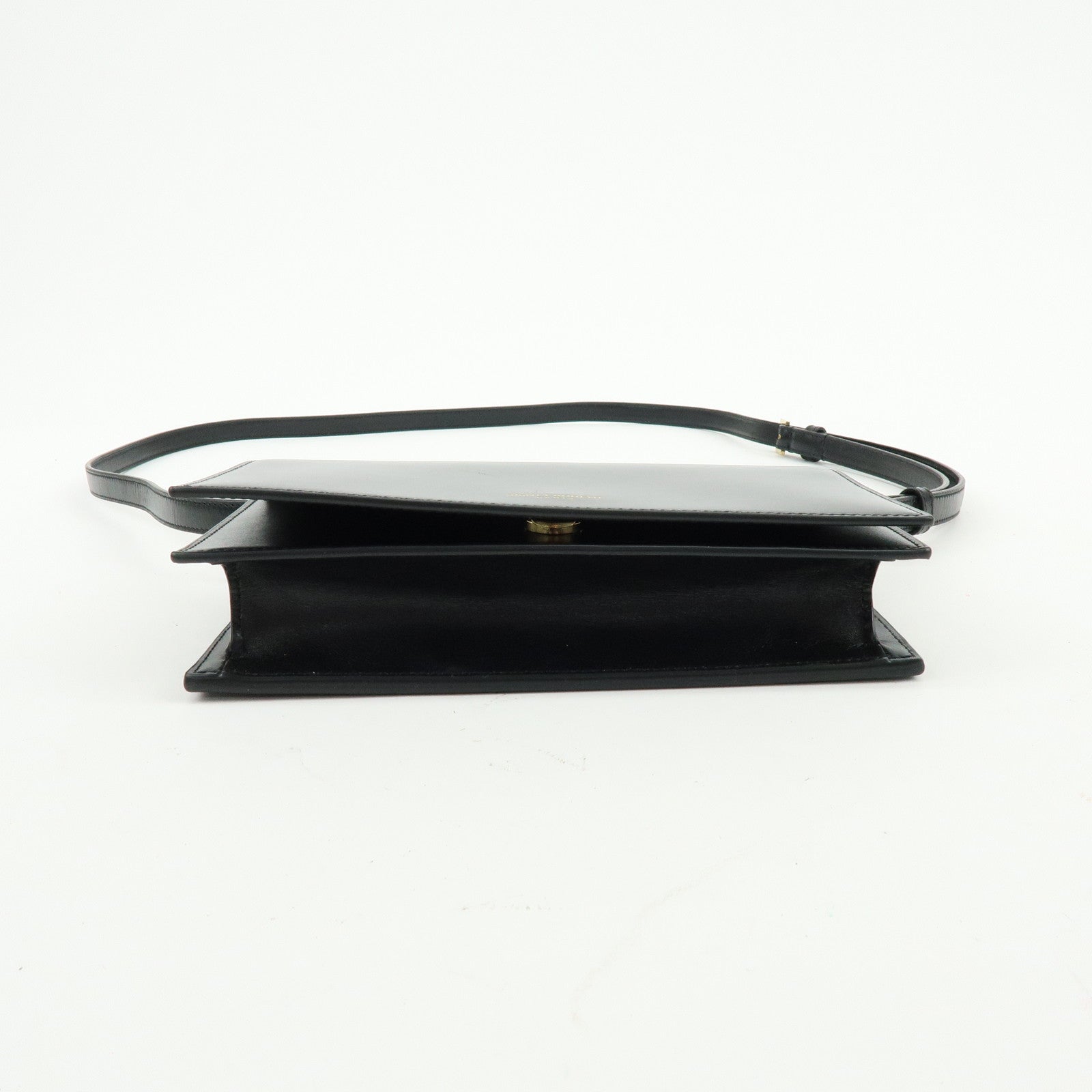 SAINT LAURENT PARIS Calf Leather Flap Shoulder Bag Black 769162
