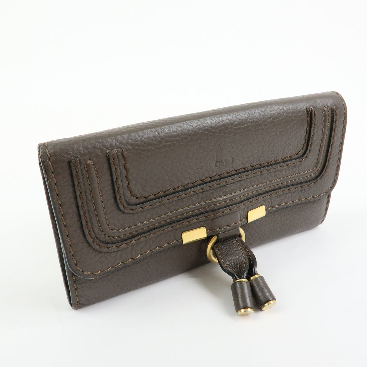 Chloe Marcie Leather Flap Long Wallet Tassel Brown