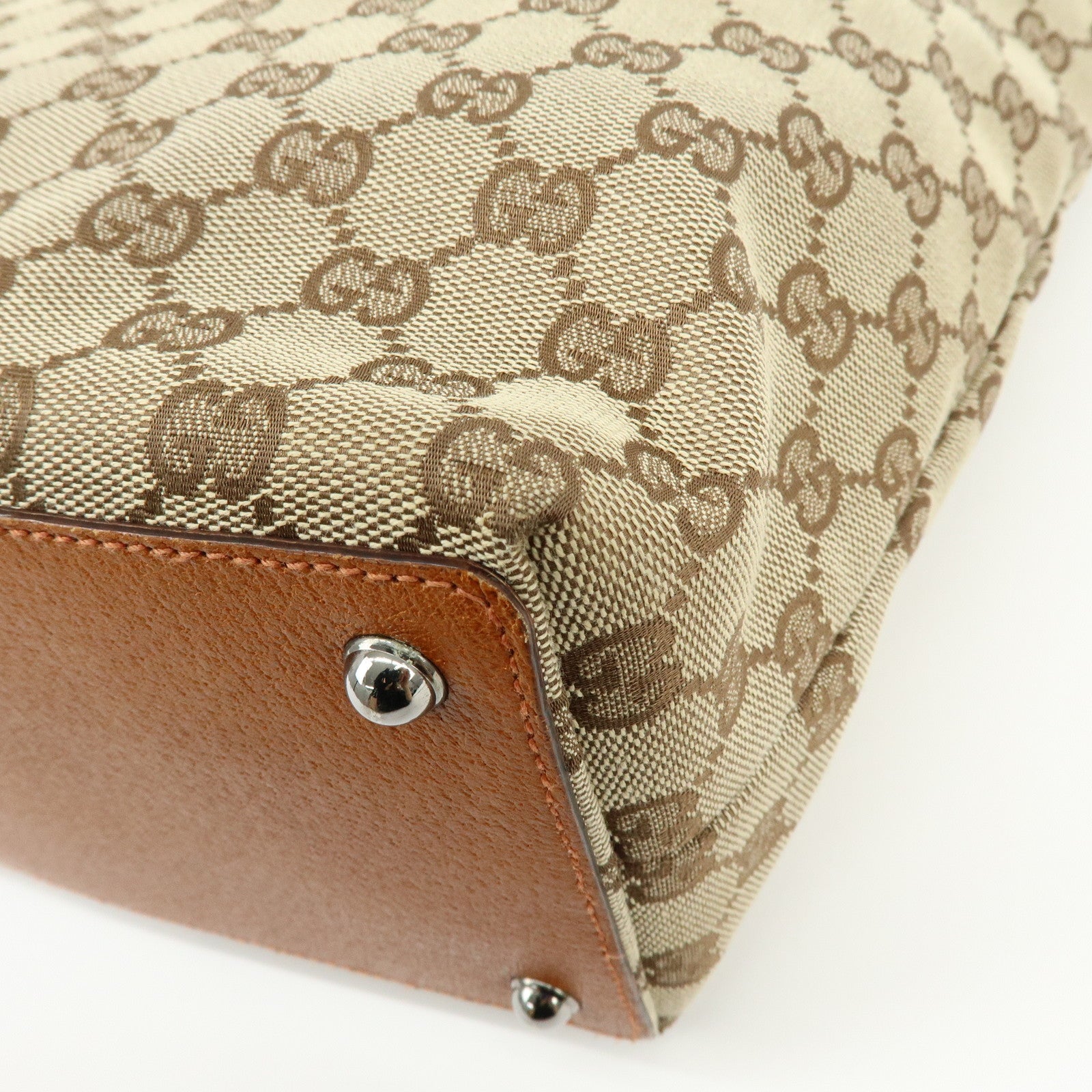 GUCCI GG Canvas Leather Tote Bag Shoulder Bag Beige Orange 120836