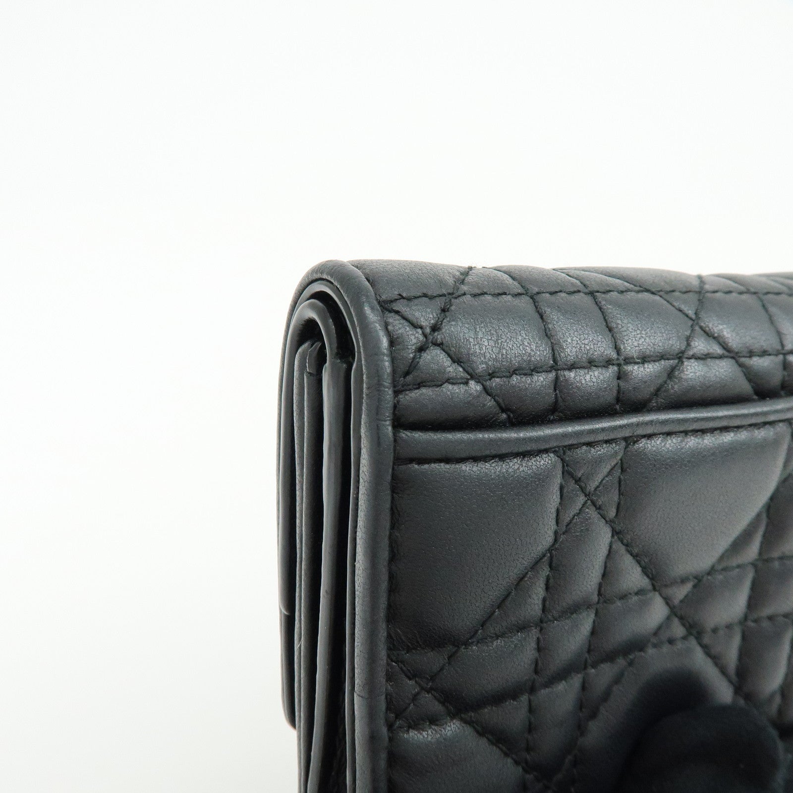 Christian Dior Cannage Leather Bi-fold Compact Wallet Black