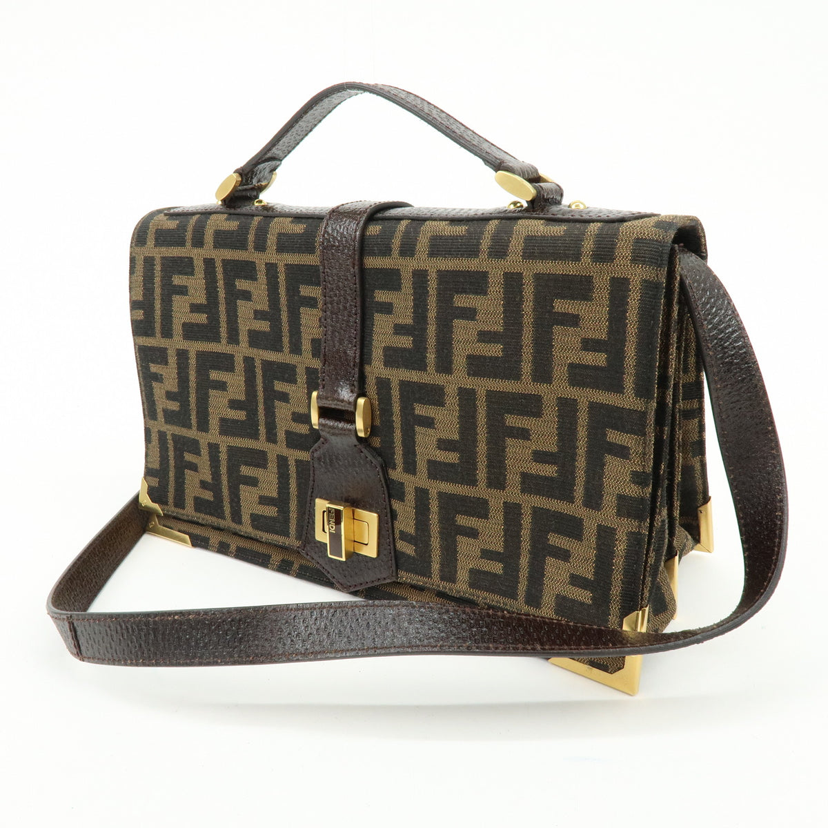 FENDI Zucca Canvas Leather Shoulder Bag Crossbody Bag Brown 8BT169