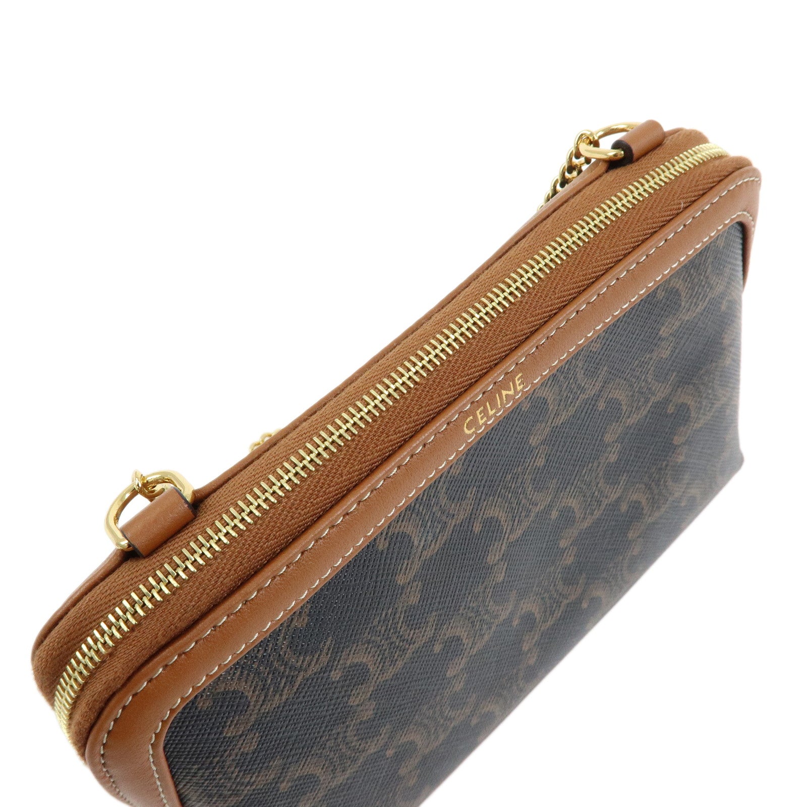 CELINE Triomphe Macadam PVC Lamb Skin Chain Clutch Bag Cosmetic Pouch