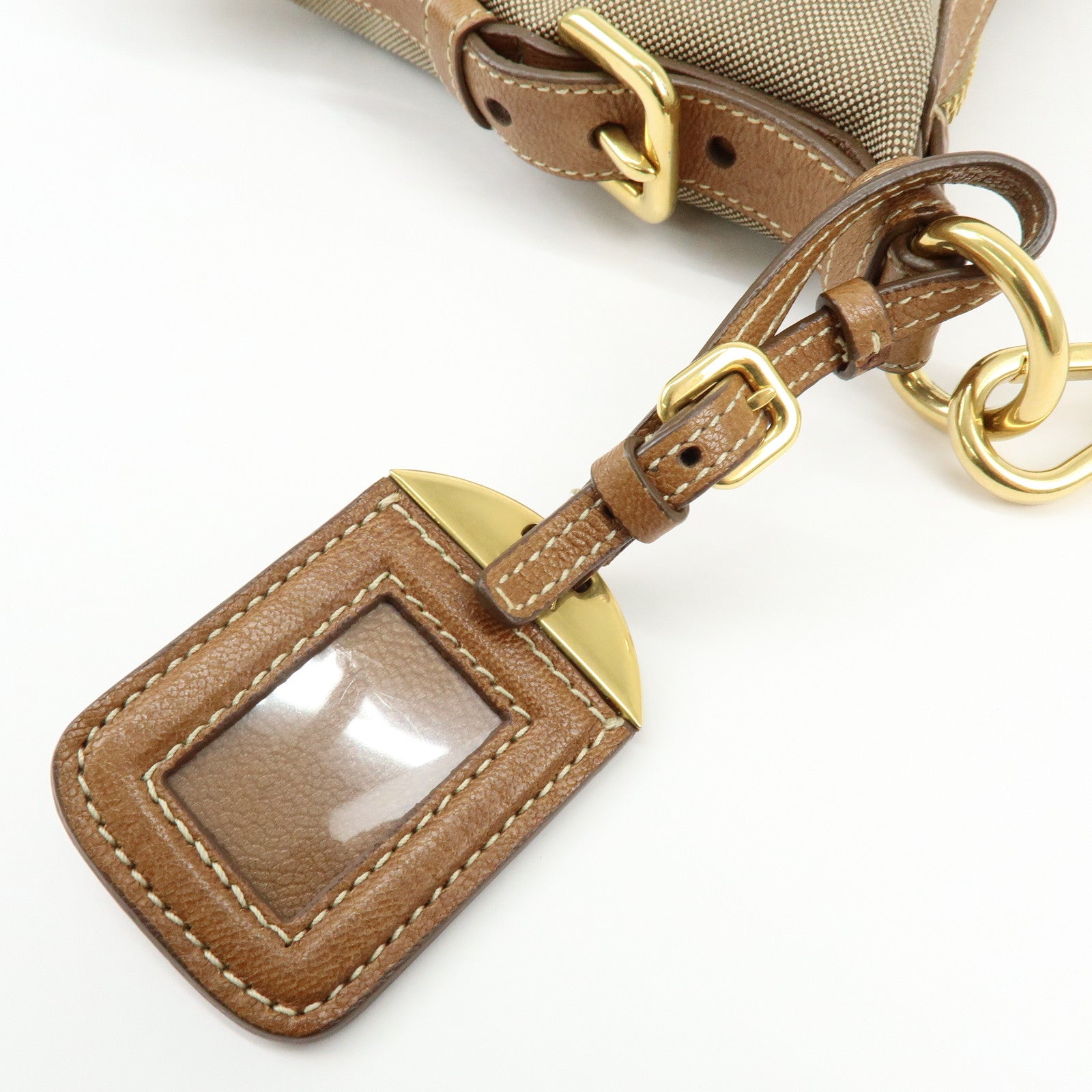 PRADA Logo Jacquard Canvas Leather Shoulder Bag Crossbody Bag Brown
