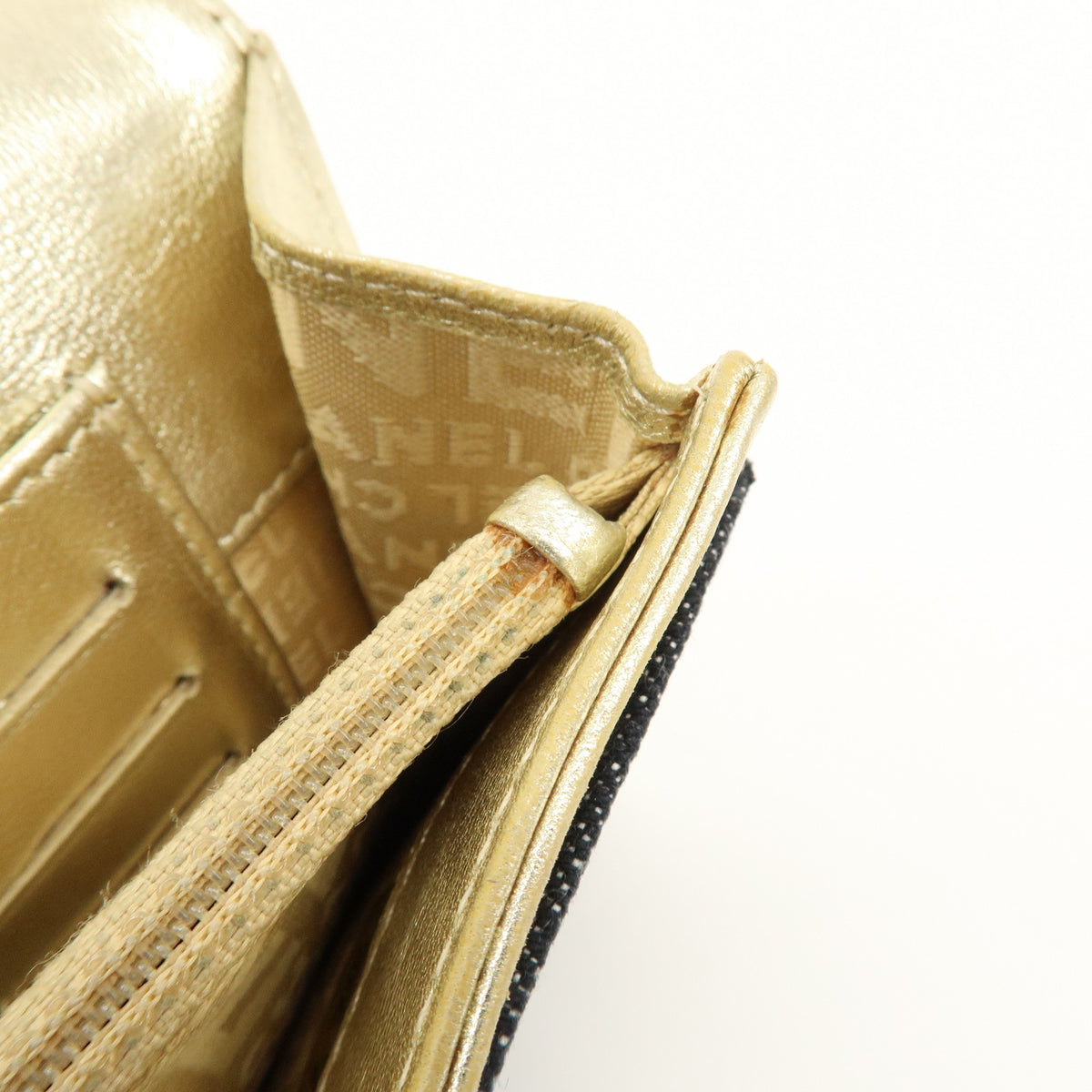 CHANEL COCO Mark Denim Long Wallet Indigo Blue Gold A31991