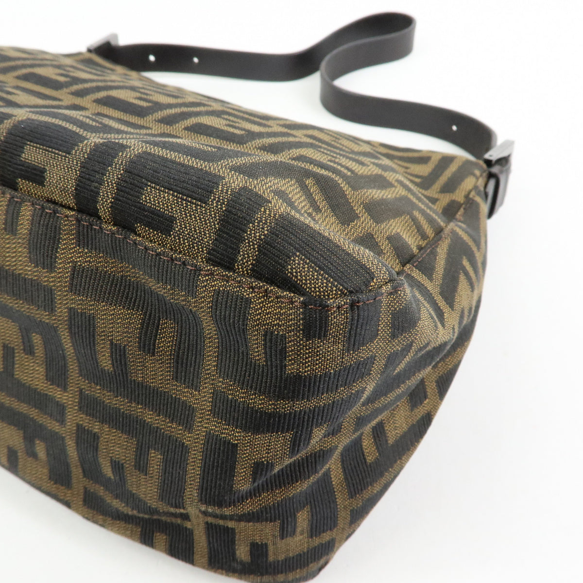FENDI Mamma Baguette Zucca Canvas Leather Shoulder Bag Brown 8BR001
