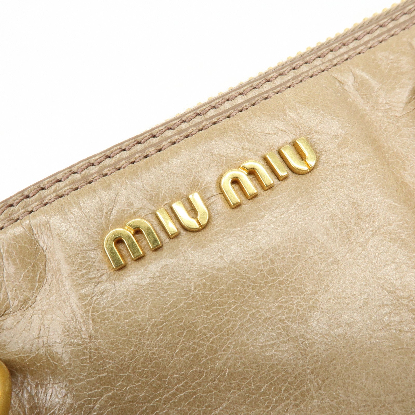 MIU MIU Leather 2Way Bag Hand Bag Shoulder Bag Key Ring Beige RN1127