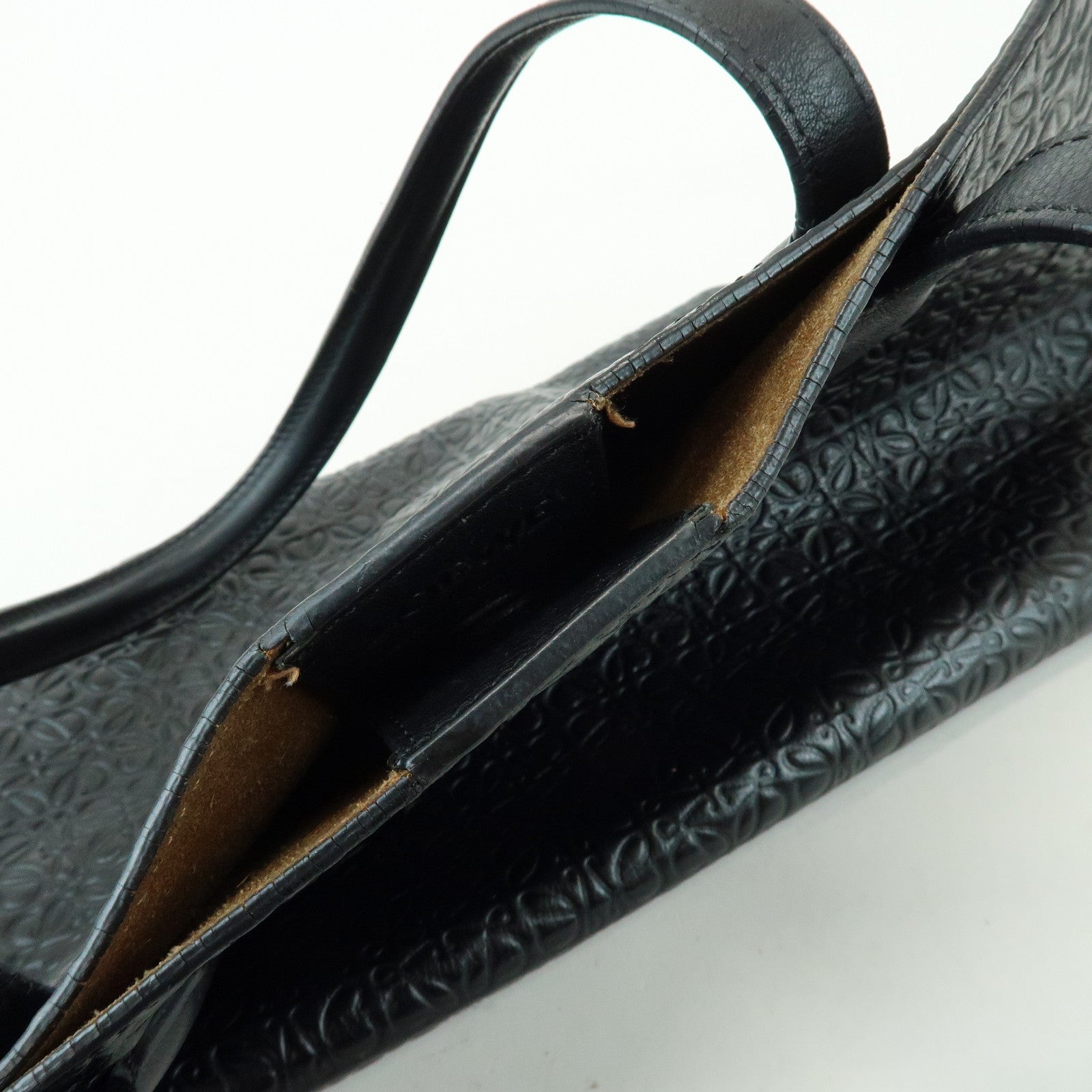 LOEWE Repeat Anagram Calf Leather T Shopper Tote Bag Shoulder Bag Black