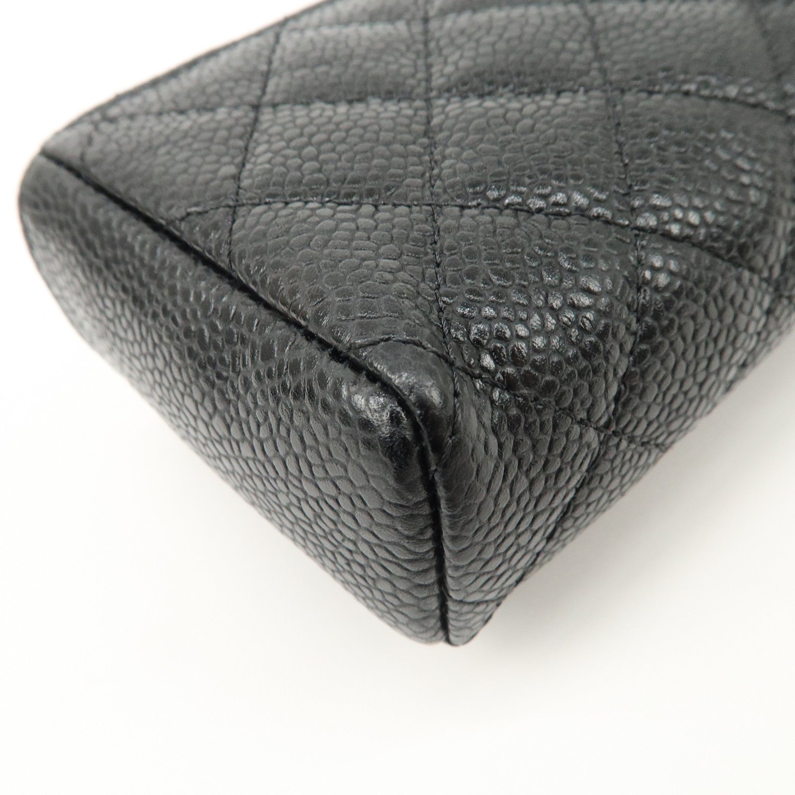 CHANEL COCO Mark Matelasse Caviarskin Pouch Black Gold A48227 Used