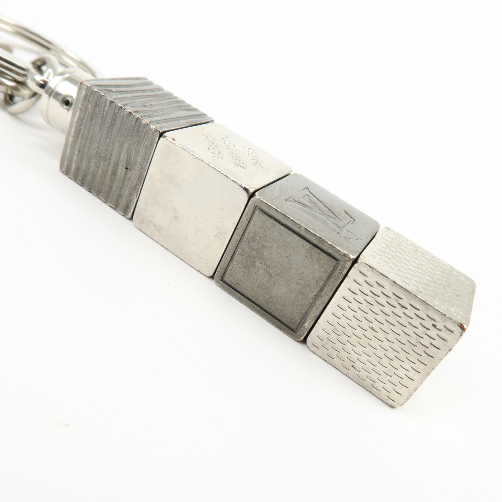 Louis Vuitton Porte Cles Cube Bag Key Charm Silver Gray M67142