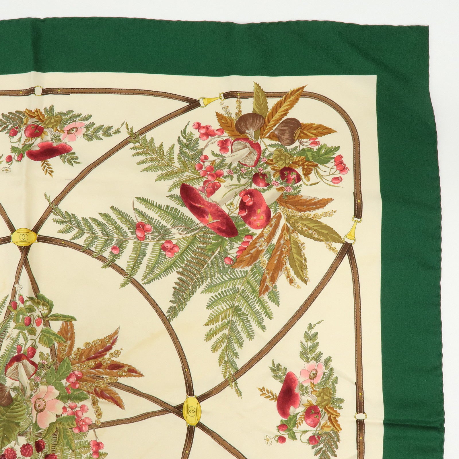 GUCCI Set of 2 Silk 100% Scarf Flower Mushroom Motif Green Navy