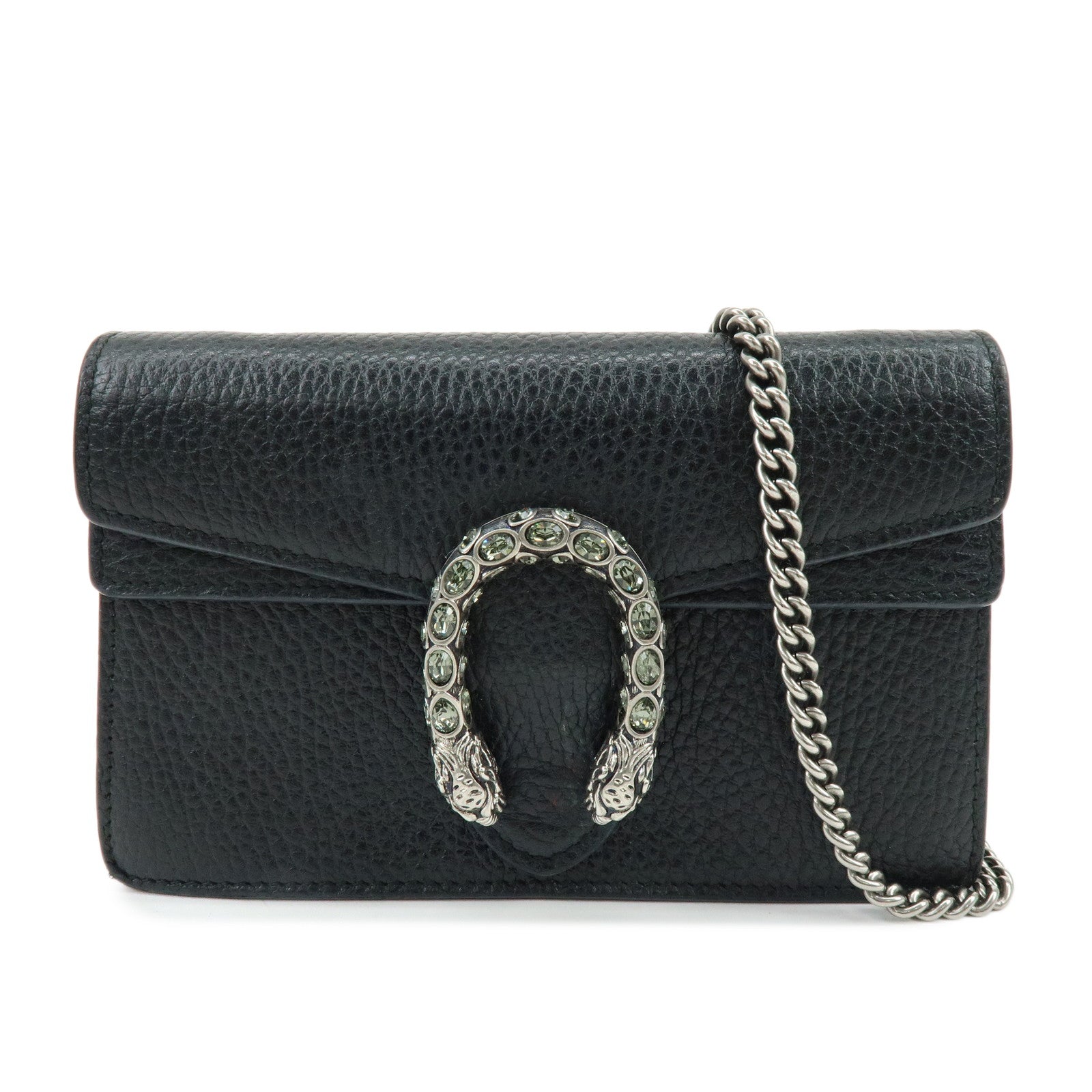 GUCCI Dionysus Super Mini Bag Leather Chain Shoulder Bag Black
