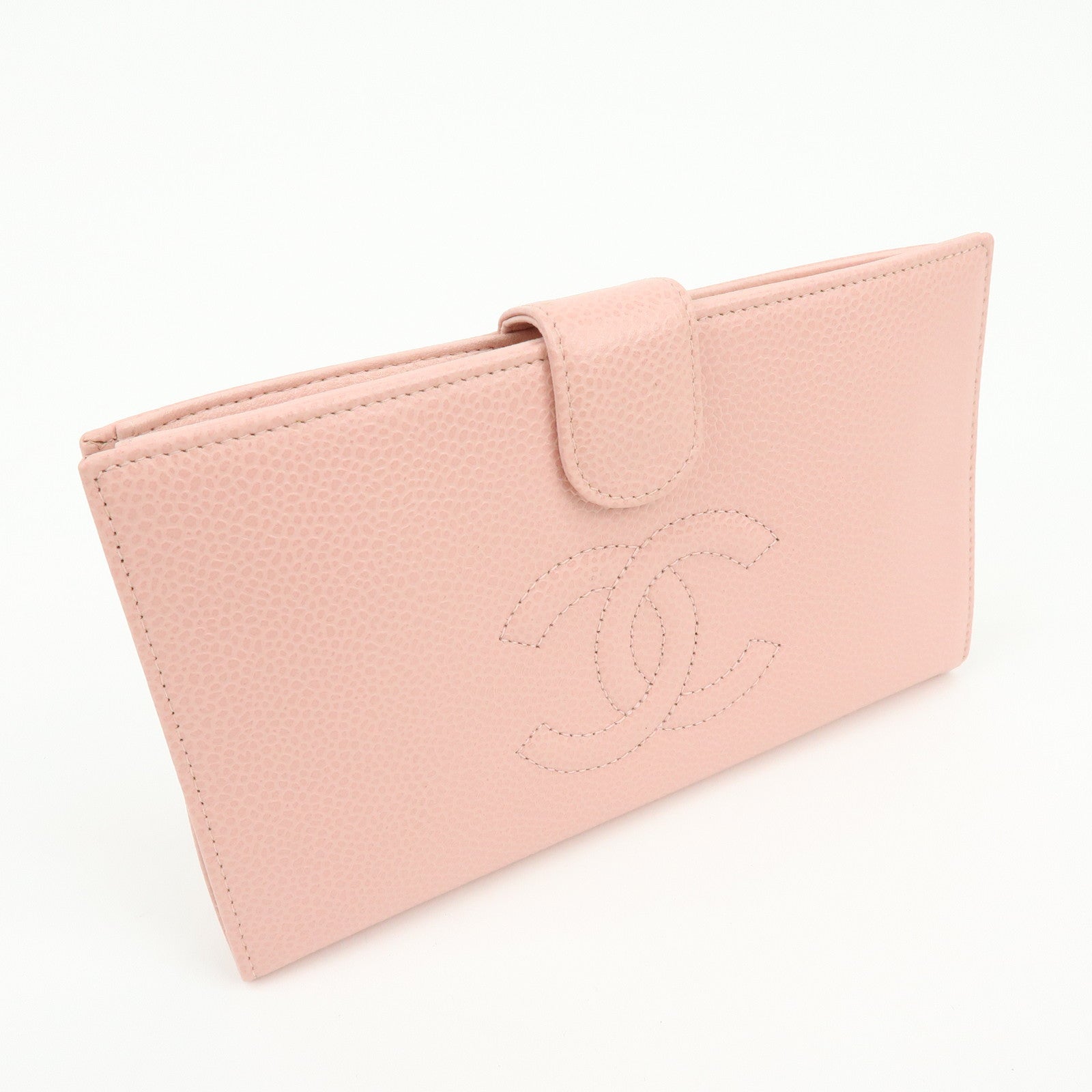 CHANEL COCO Mark Caviarskin Bi-fold Long Wallet Pink A13498