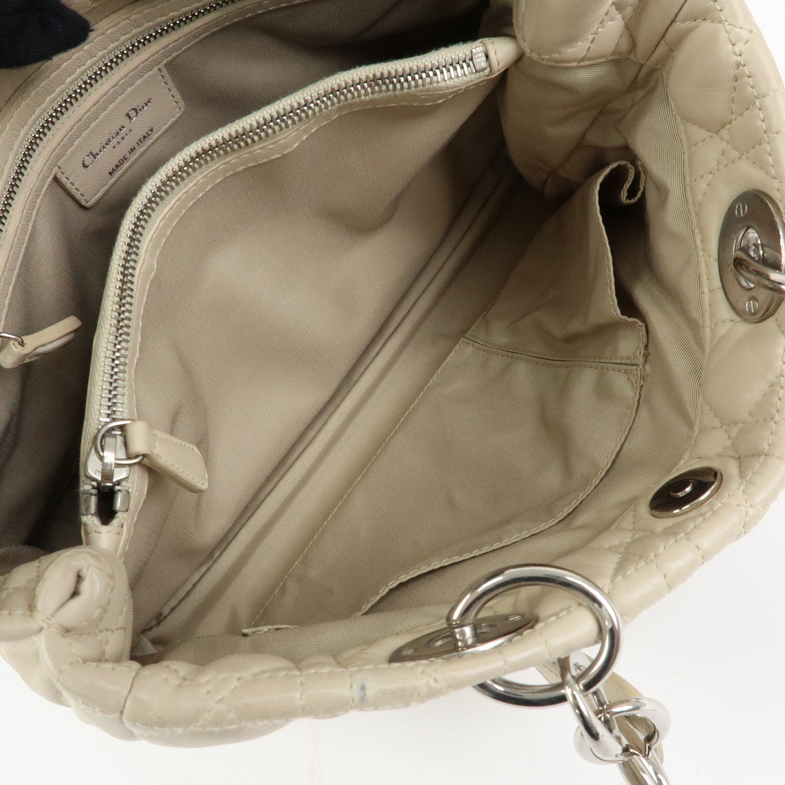 Christian Dior Lady Dior Cannage Lamb Skin Hand Bag Ivory
