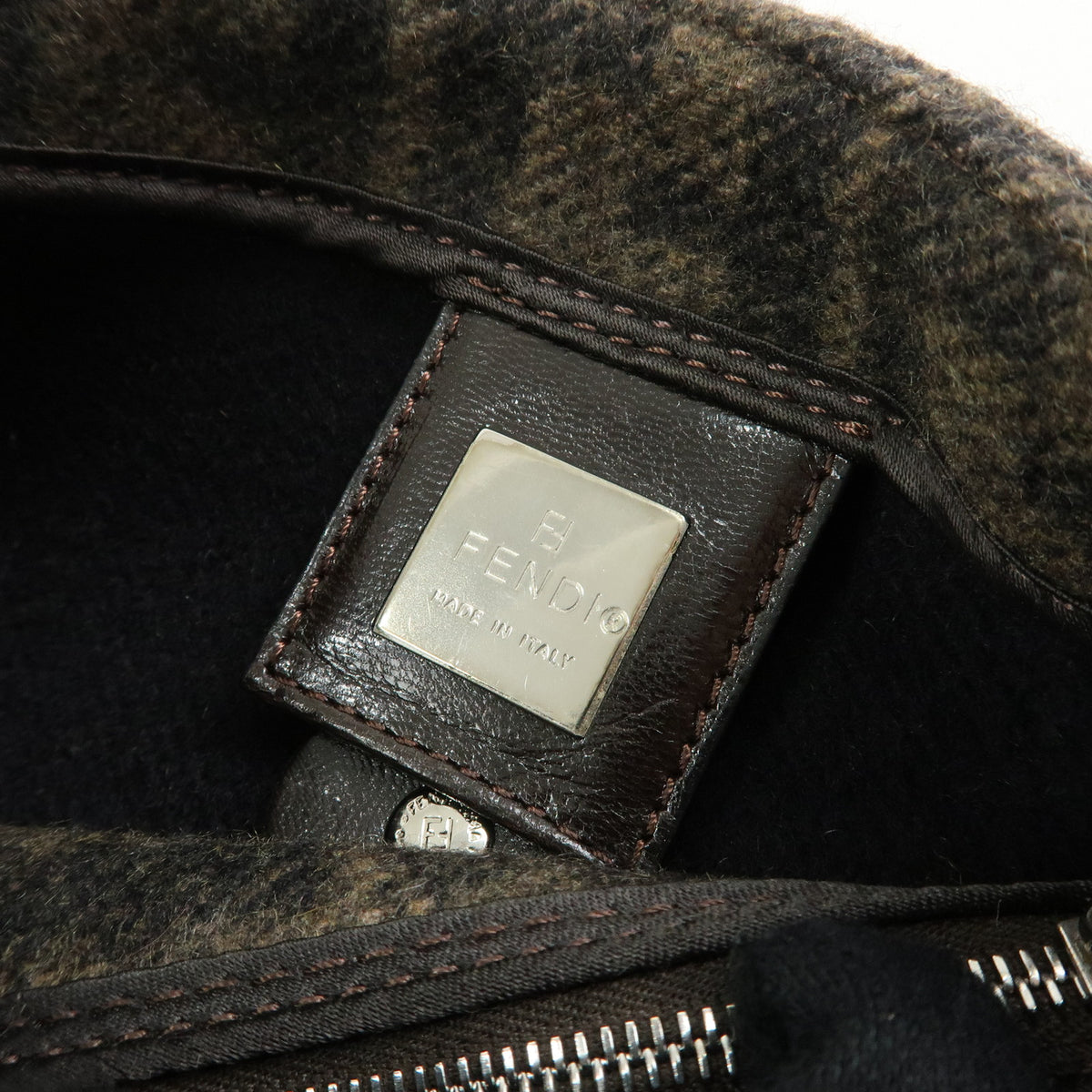 FENDI Zucca Mamma Baguette Wool Leather Shoulder Bag Hand Bag 26424