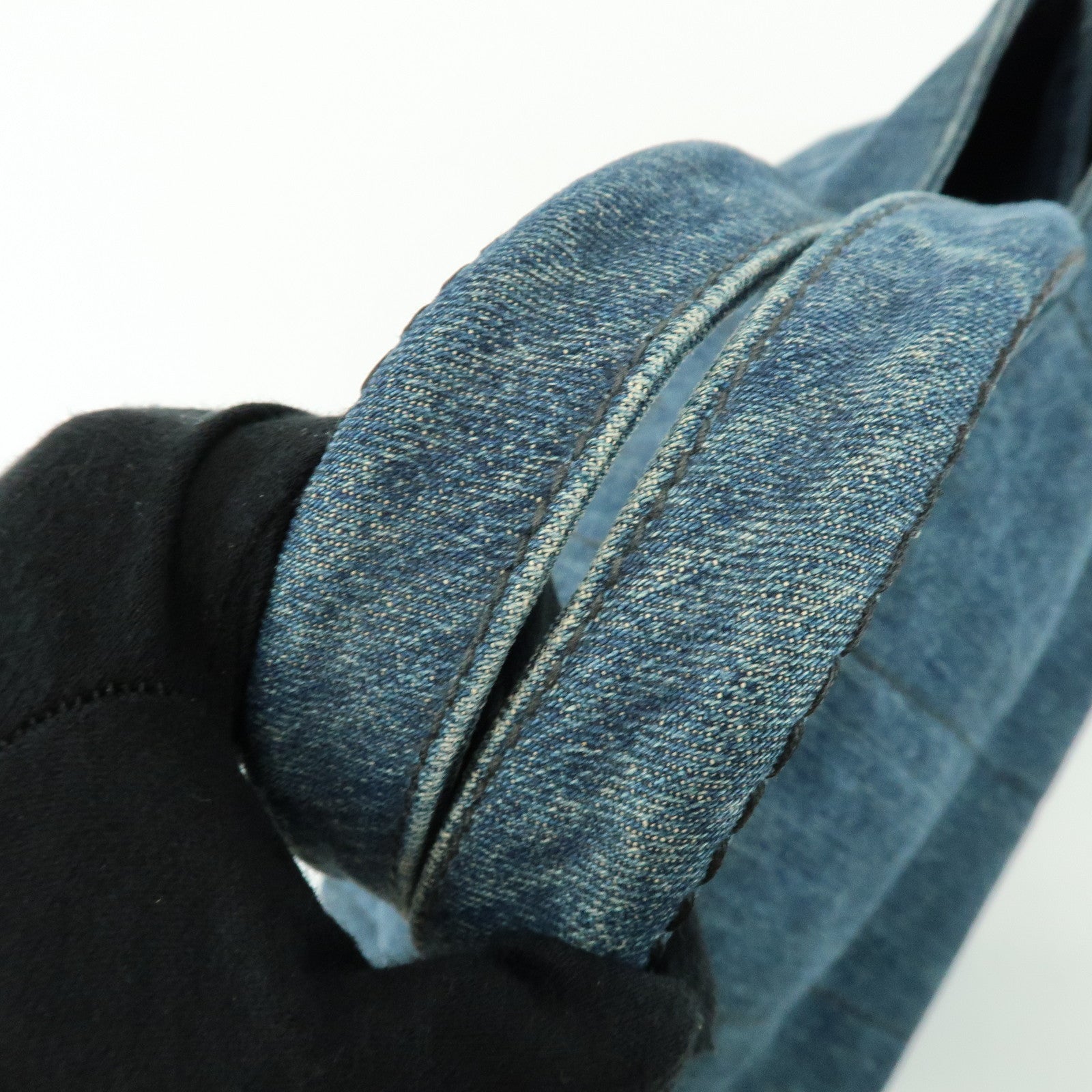 PRADA Triangle Logo Canapa Denim Tote Bag Hand Bag Blue