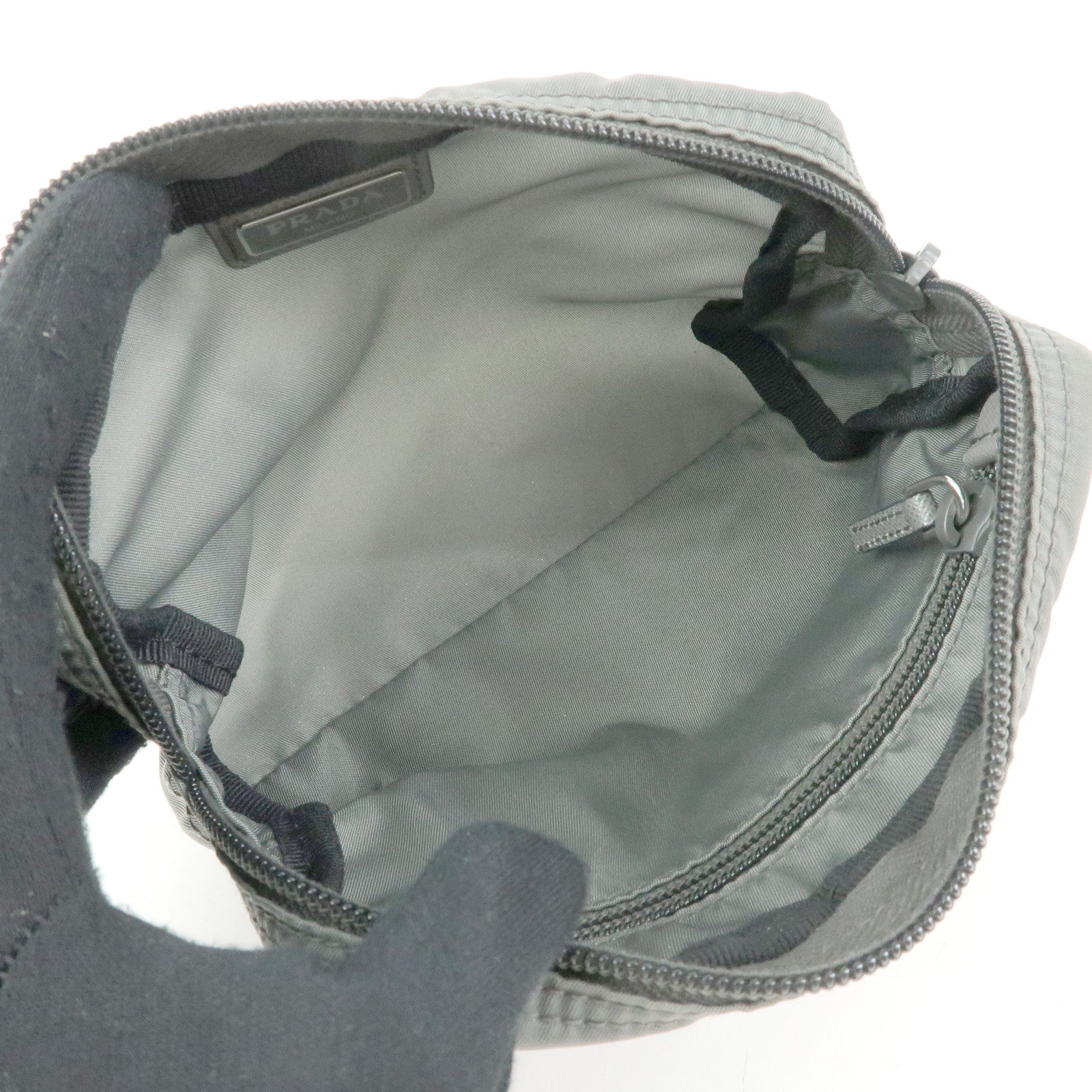 PRADA Triangle Logo Nylon Pouch Cosmetic Case Makeup Case Gray