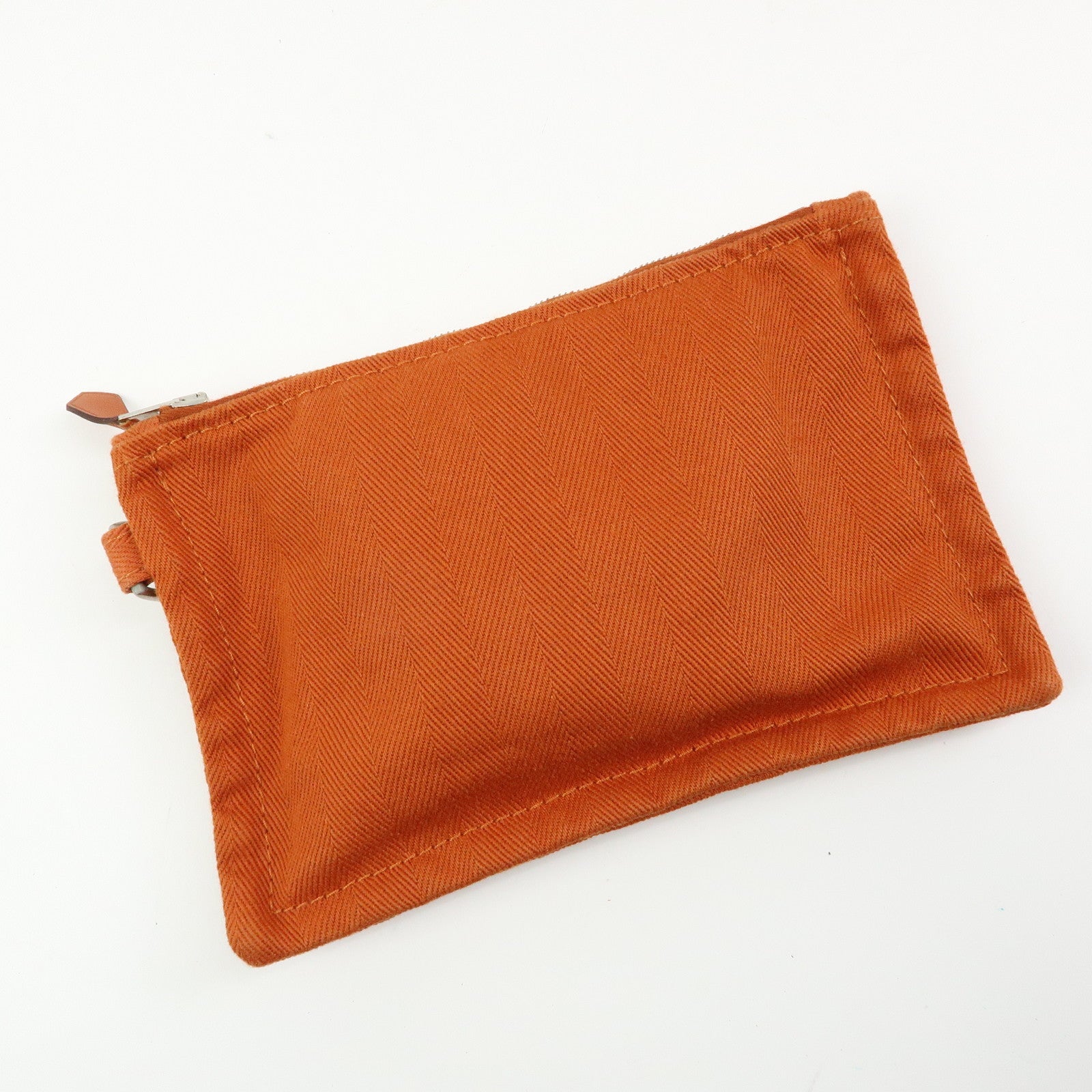 HERMES Valparaiso PM Toile Chevron Leather Tote Bag Hand Bag Orange