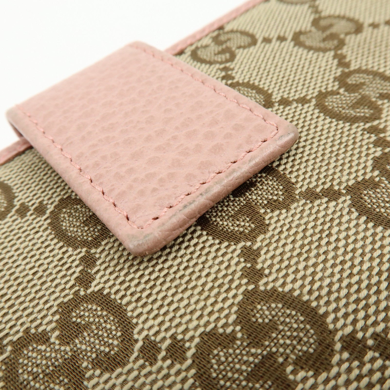 GUCCI GG Canvas Leather W Hook Bi-fold Long Wallet Beige Pink 231841