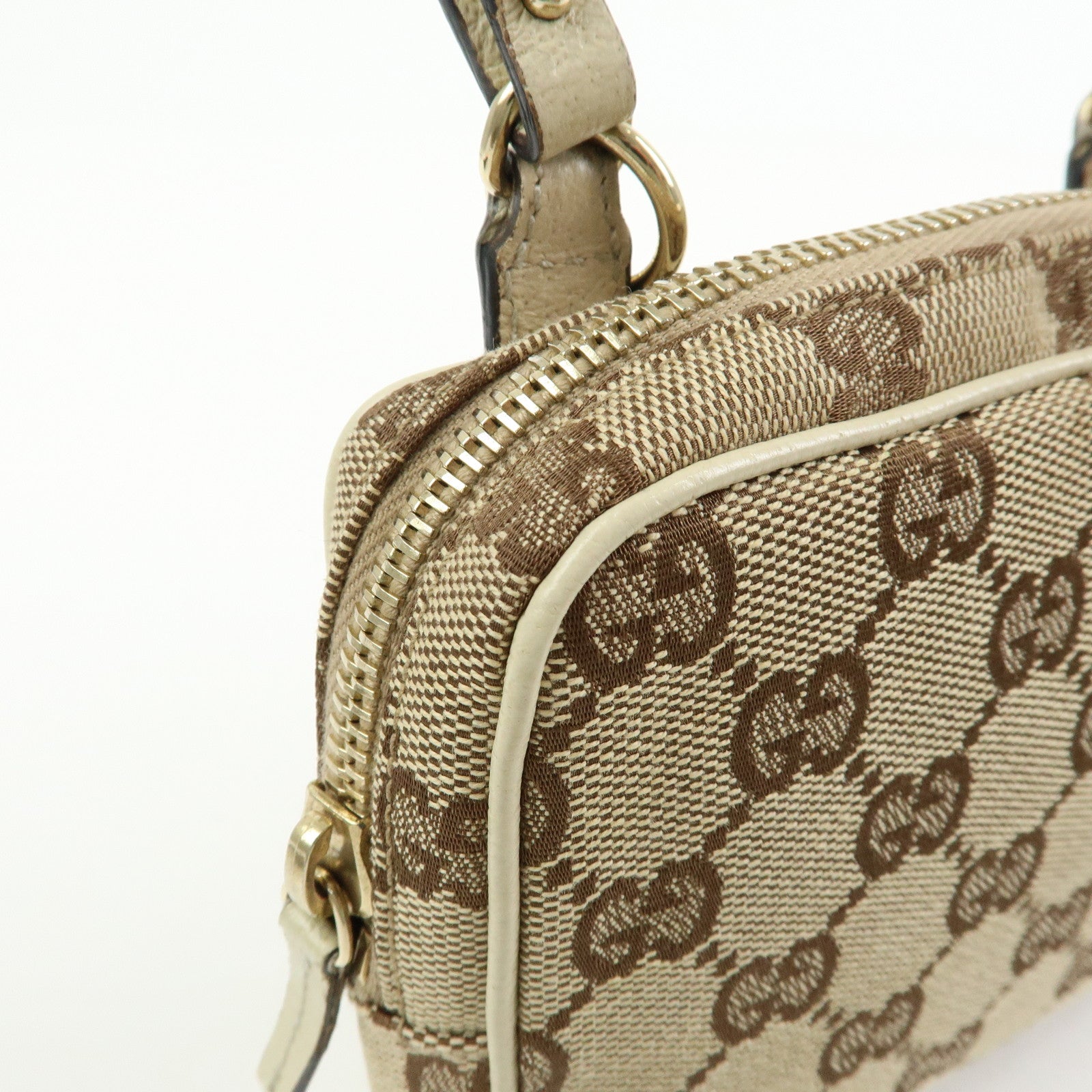 GUCCI GG Canvas Leather Shoulder Crossbody Bag Beige White 120975