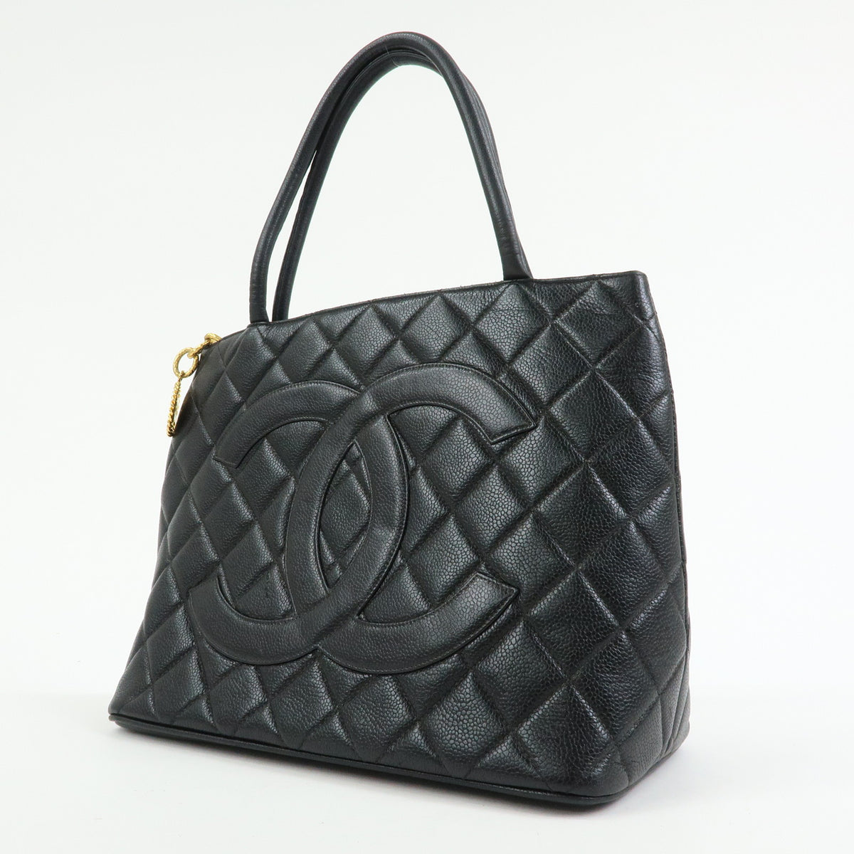 CHANEL Medallion Matelasse COCO Mark Caviarskin Tote Hand Bag A01804