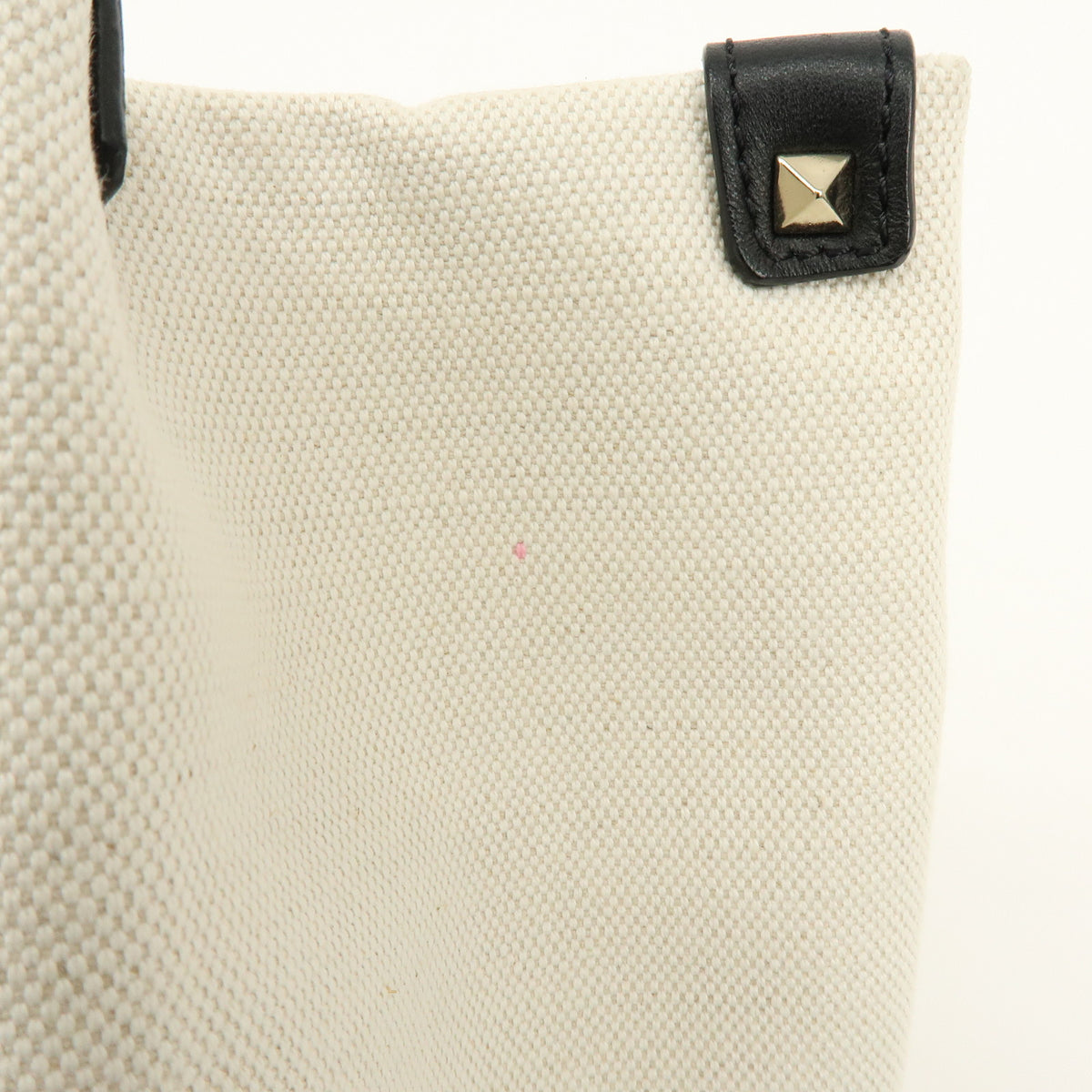 VALENTINO VLTN Rockstud Canvas Leather Tote Bag Hand Bag White Black