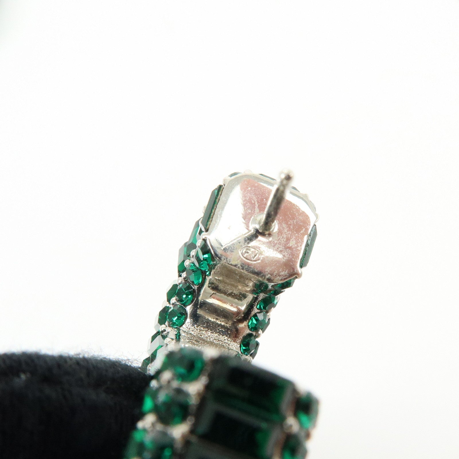 VALENTINO V Logo Signature Metal Rhinestone Earrings Green Silver