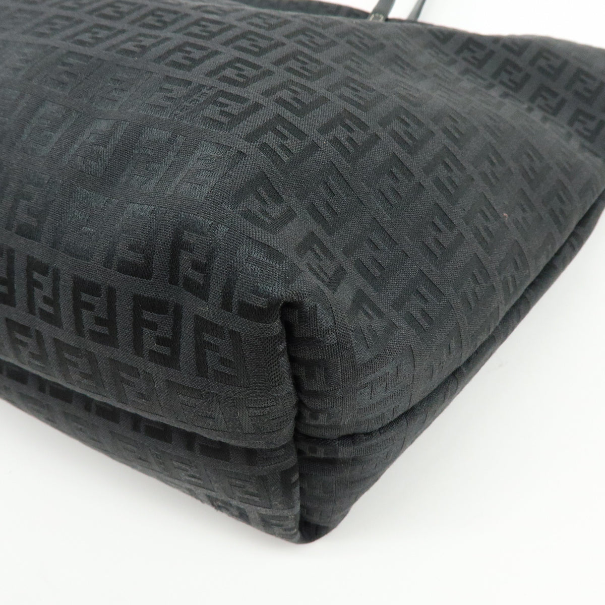 FENDI Zucchino Jacquard Canvas Leather Tote Shoulder Bag Black 8BH025