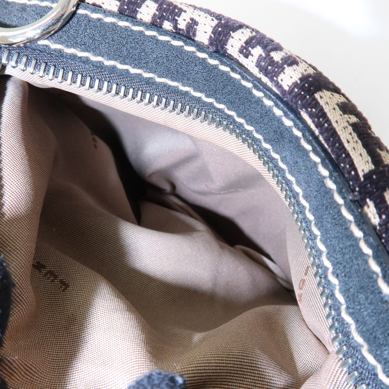 FENDI Zucchino Canvas Leather Shoulder Bag Hand Bag Black Beige
