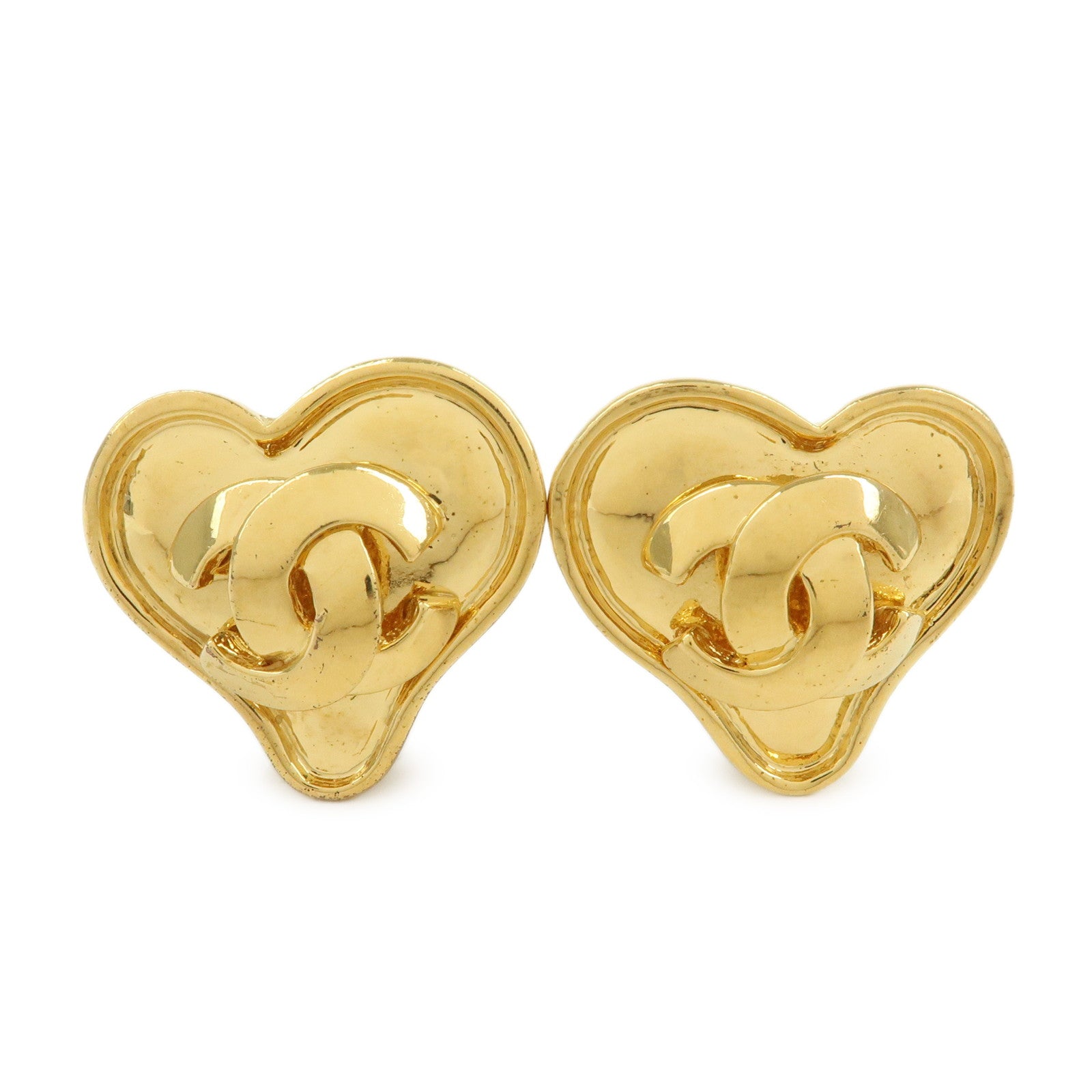 CHANEL COCO Mark Gold Plated Heart Clip on Earrings Gold