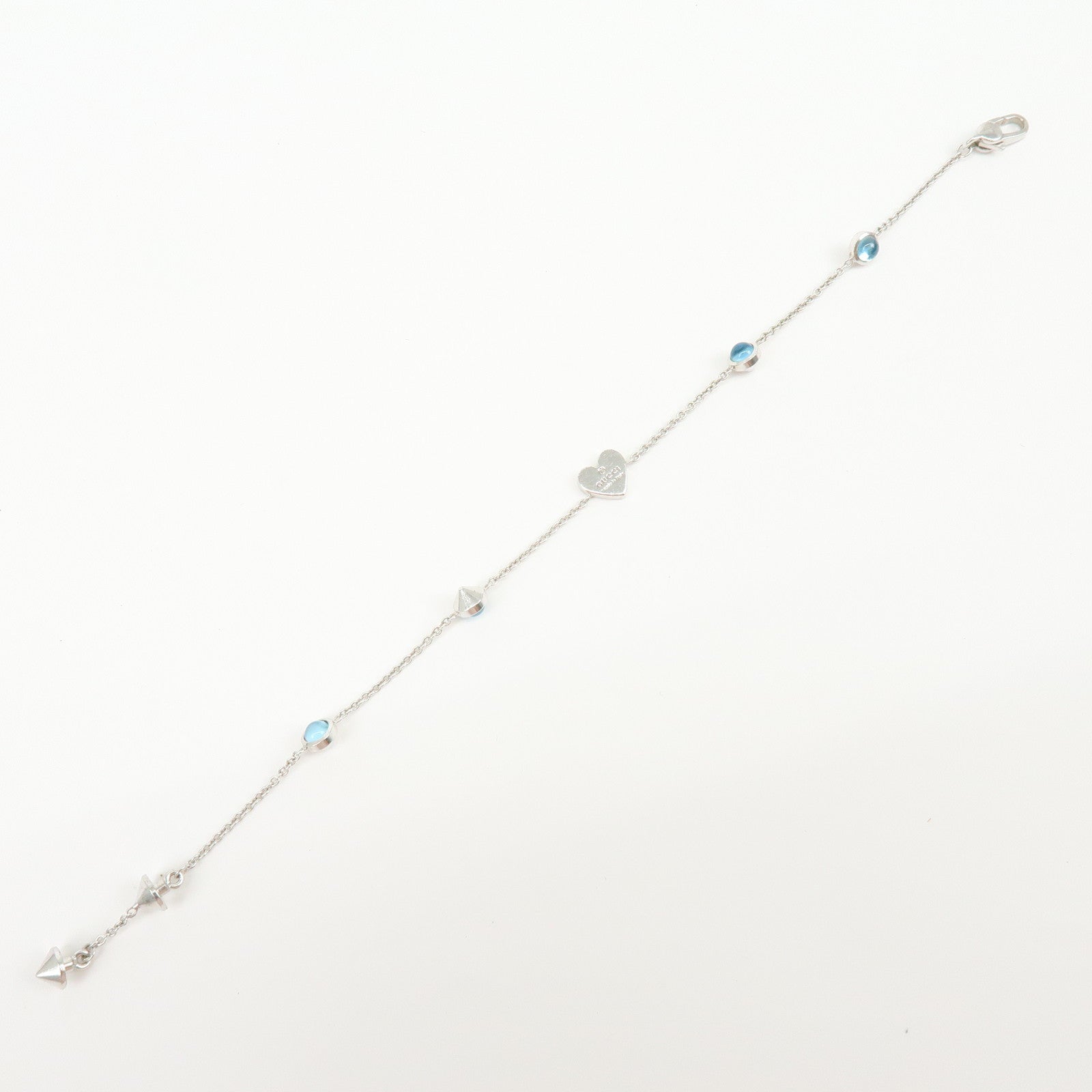 GUCCI Blue Topaz Heart Charm Bracelet SV925 17 Silver Light Blue