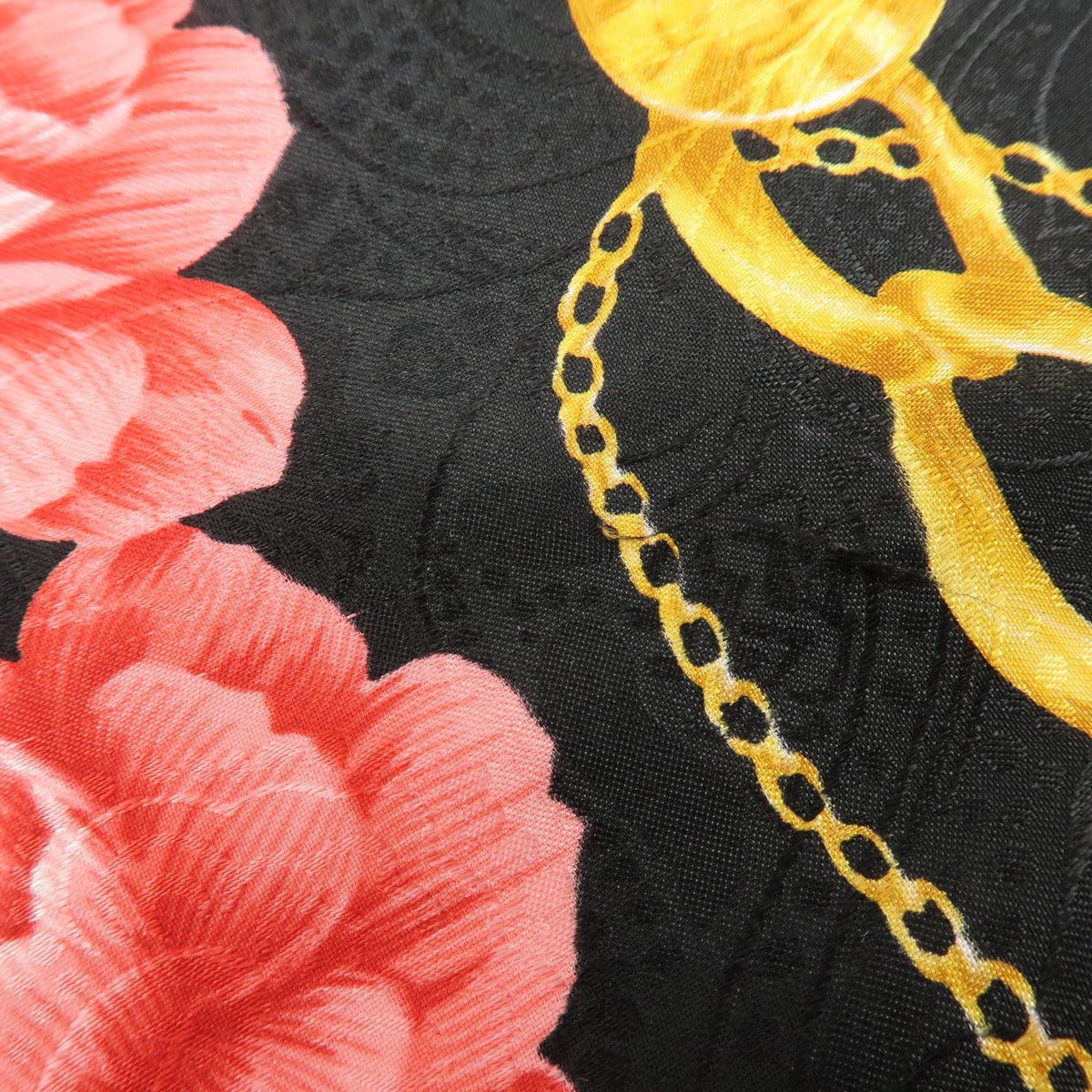 CHANEL Lot of 2 Silk 100% Scarf Flower Jewelry Motif Black Gold