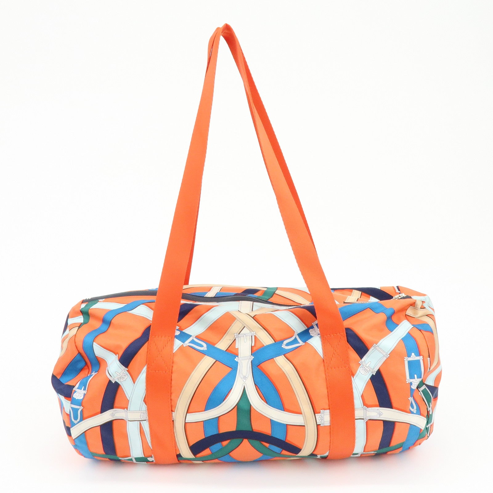 HERMES Airsilk Duffle 38 Silk Leather Shoulder Bag Hand Bag Orange