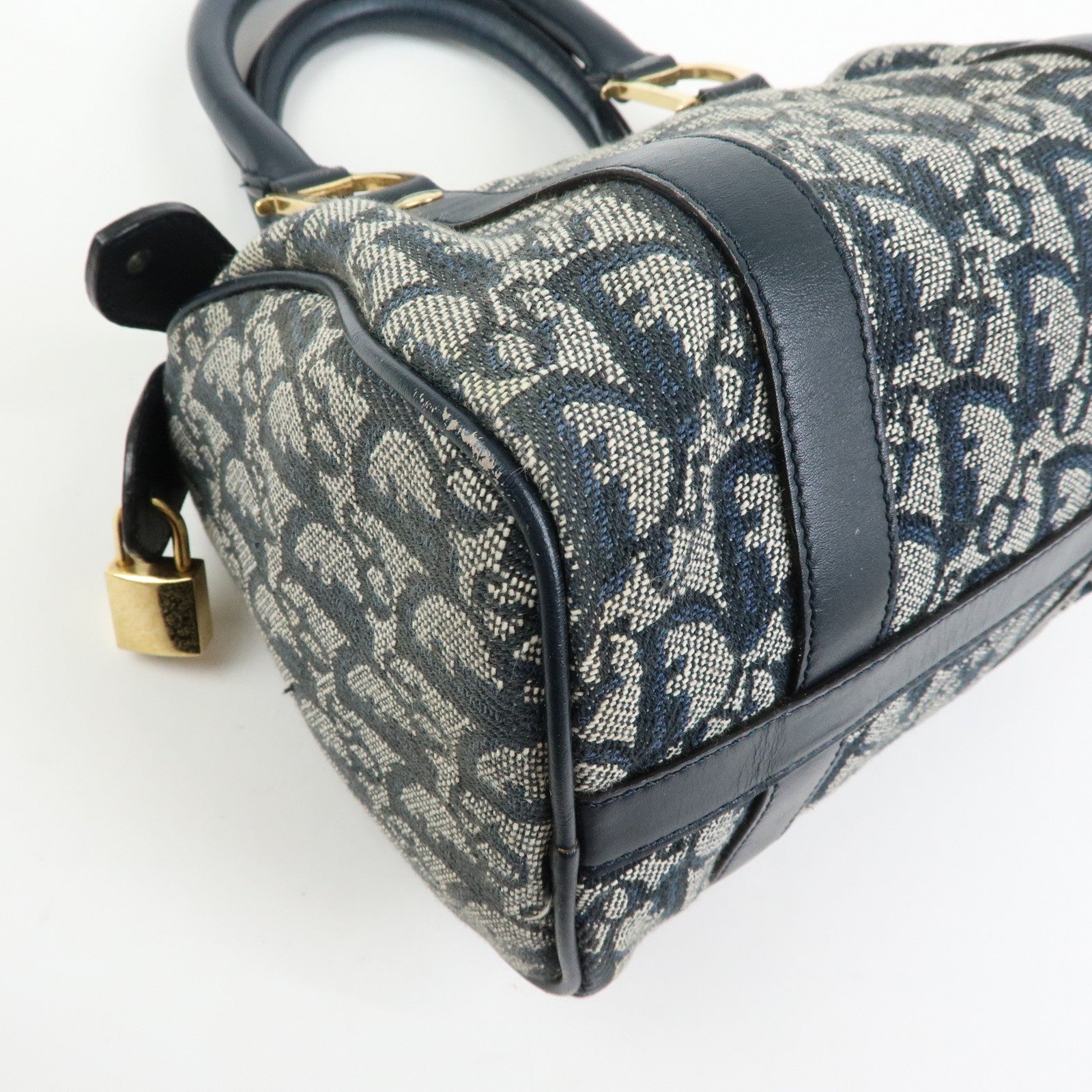 Christian Dior Trottern Jacquard Leather Mini Boston Bag Hand Bag Navy