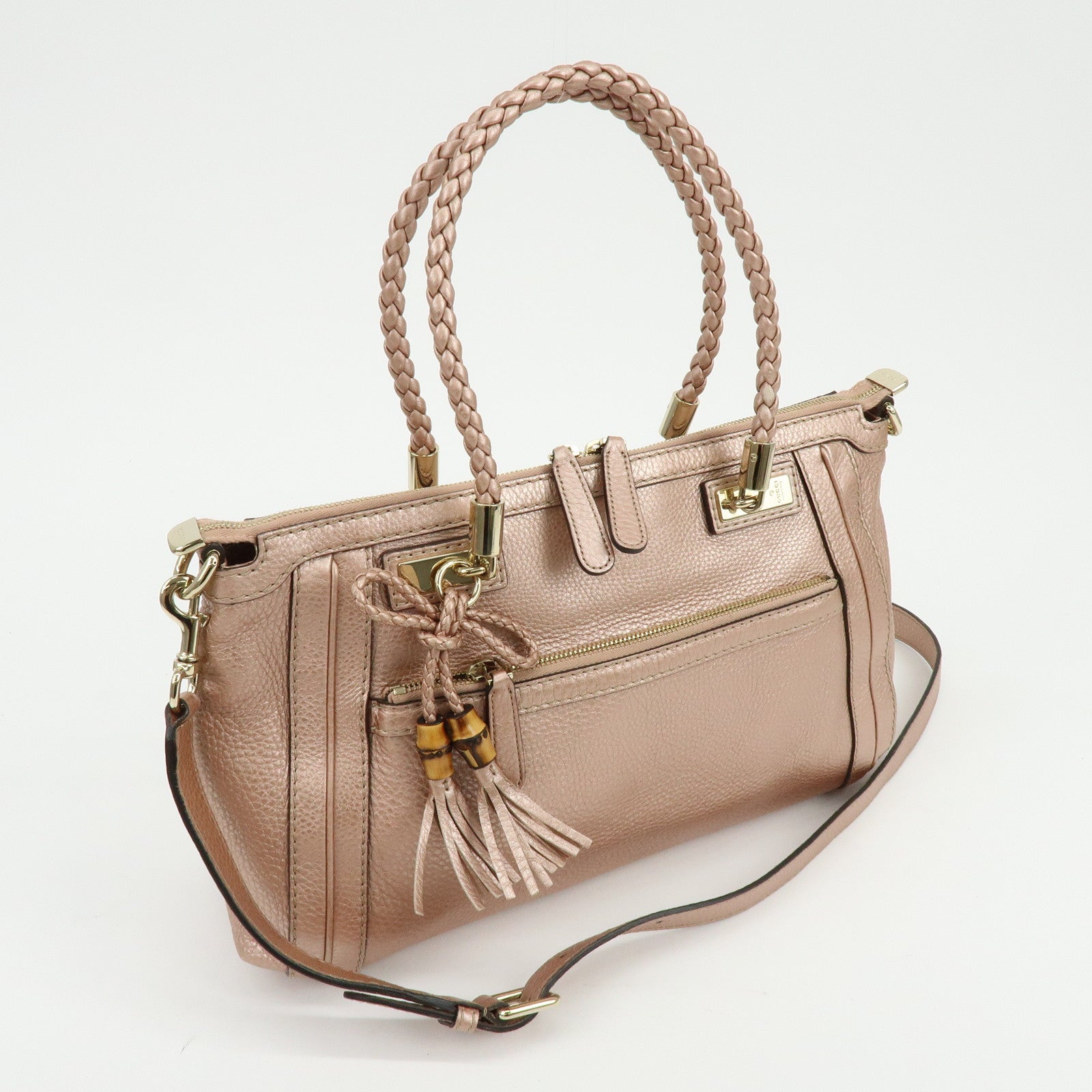 GUCCI Bamboo Interlocking G Leather 2Way Bag Hand Bag Pink 282300