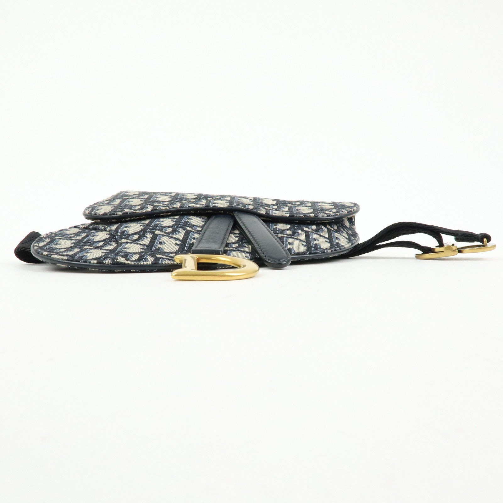 Christian Dior Oblique Jacquard Leather Saddle Bag Waist Body Bag Navy