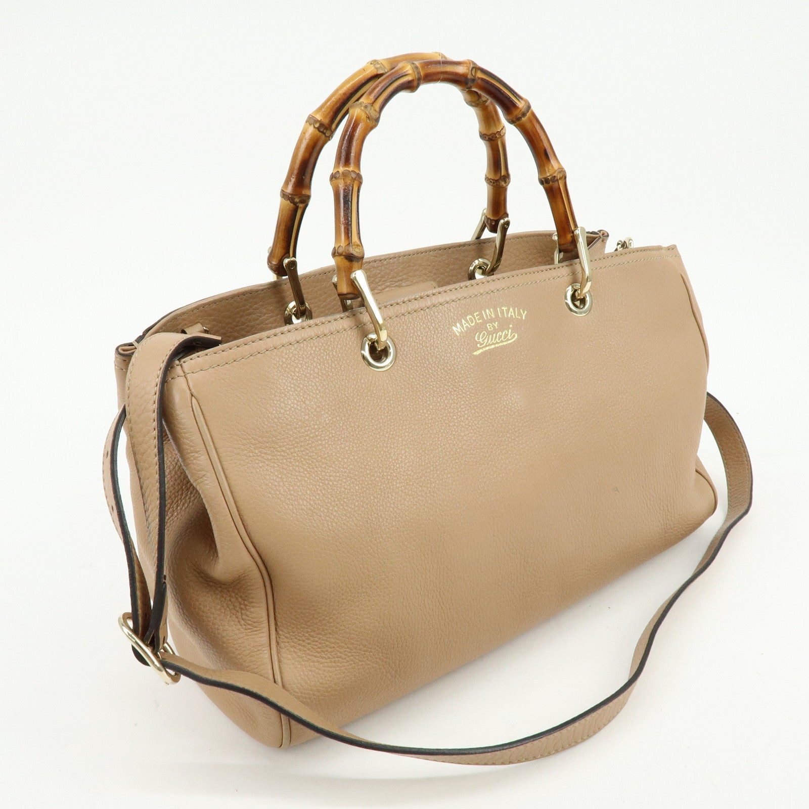 GUCCI Bamboo Shopper Medium 2Way Bag Shoulder Bag Pink Beige 323660