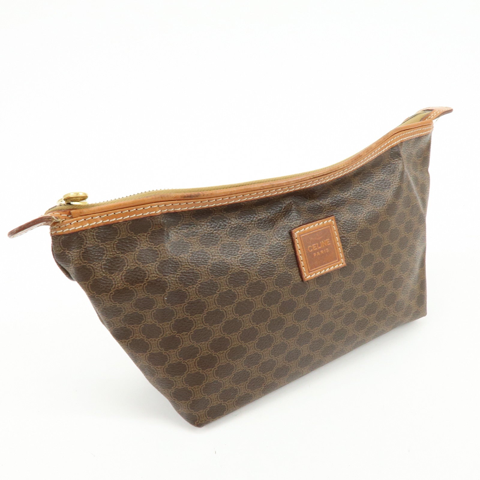 CELINE Macadam PVC Leather Cosmetic Pouch Accessory Pouch Brown