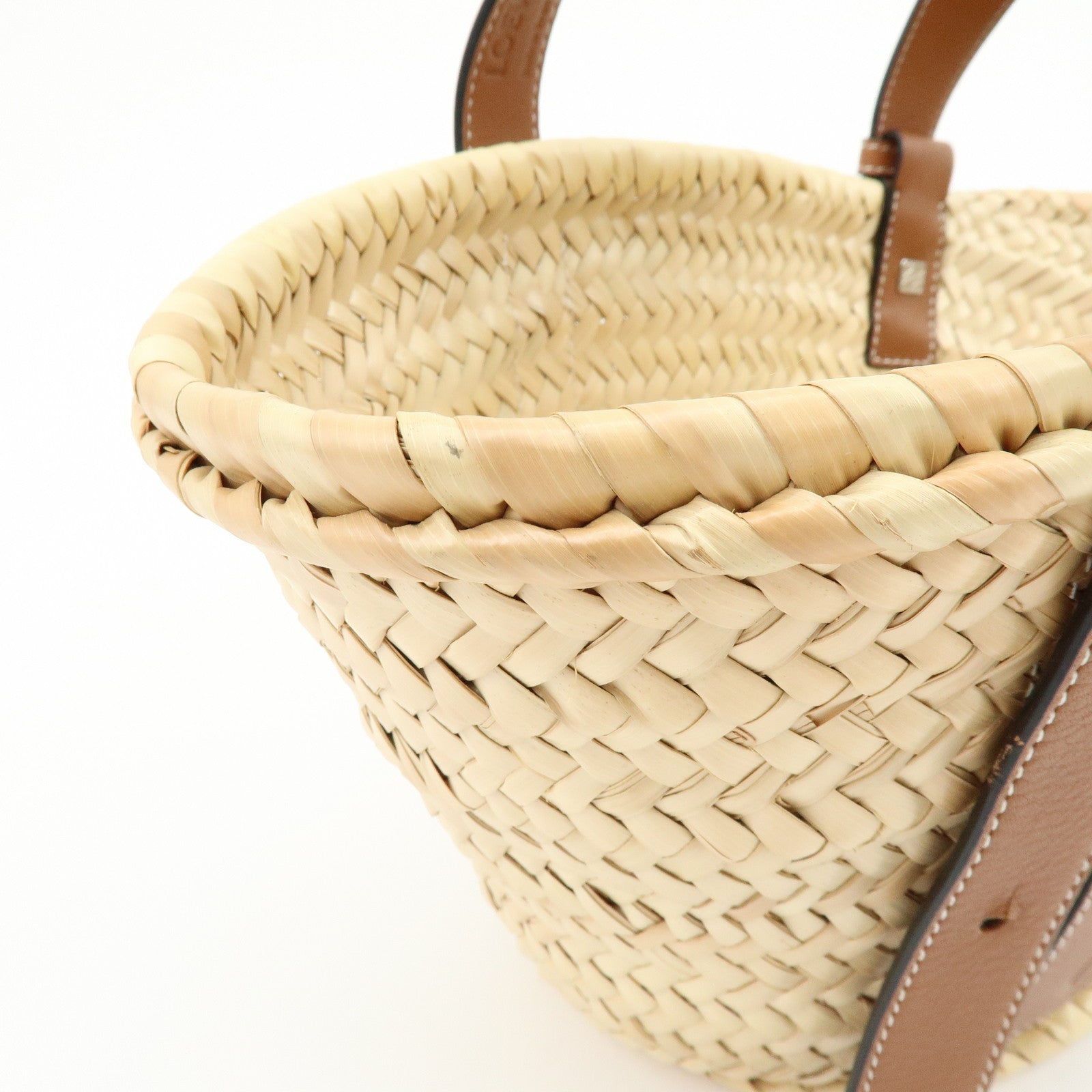 LOEWE  Raffia Leather Basket Bag Hand Bag Natural Tan