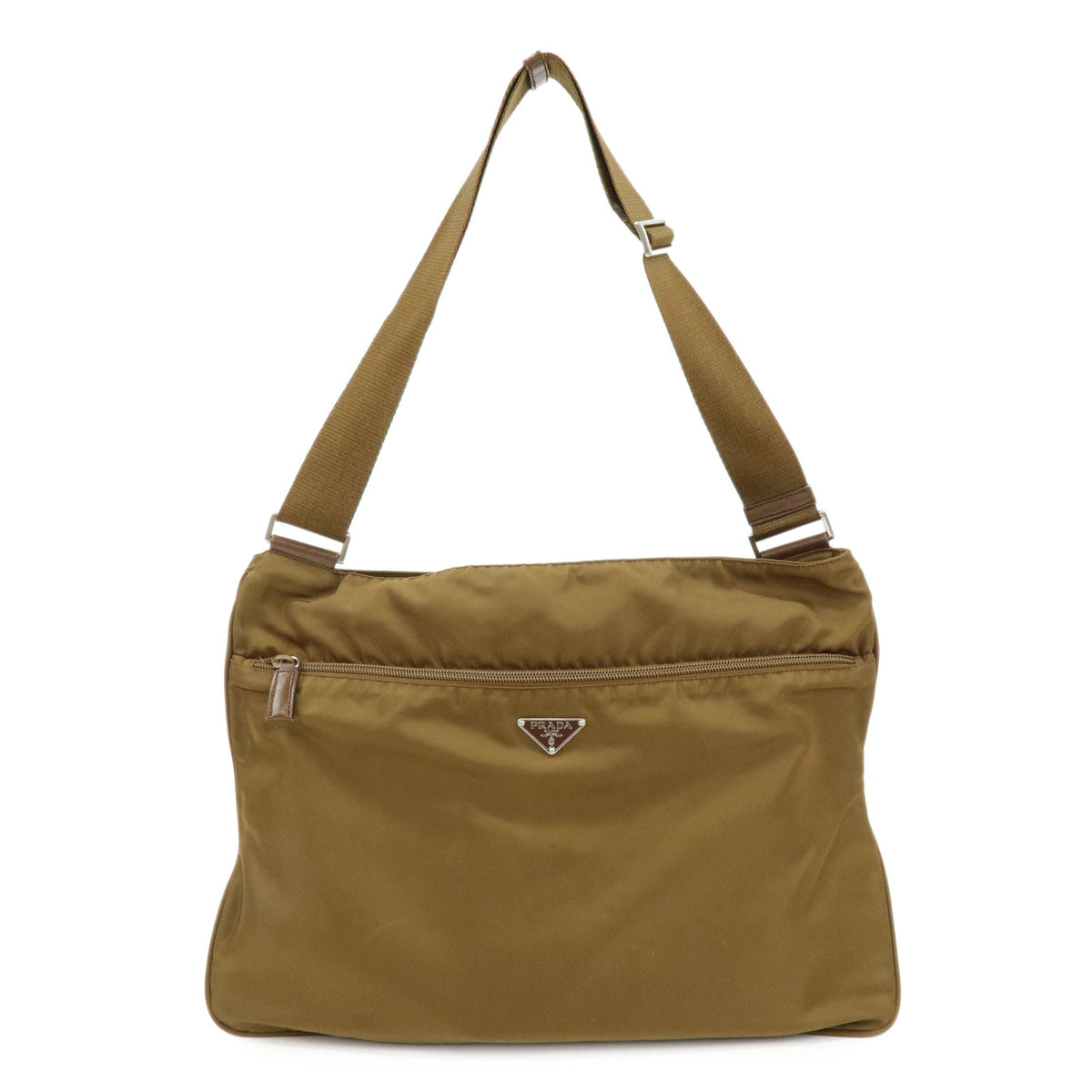 PRADA Triangle Logo Nylon Shoulder Bag Crossbody Bag Khaki