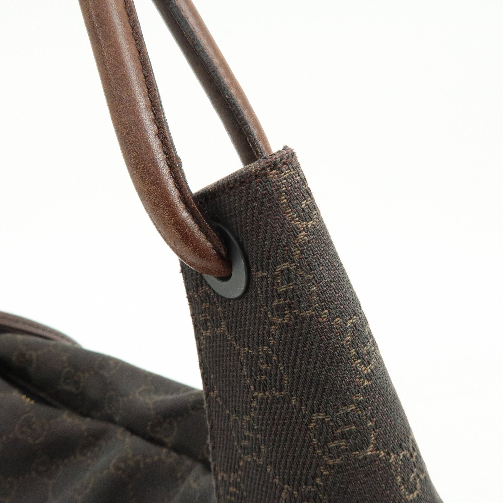 GUCCI GG Canvas Leather Shoulder Bag Hand Bag Dark Brown 101292