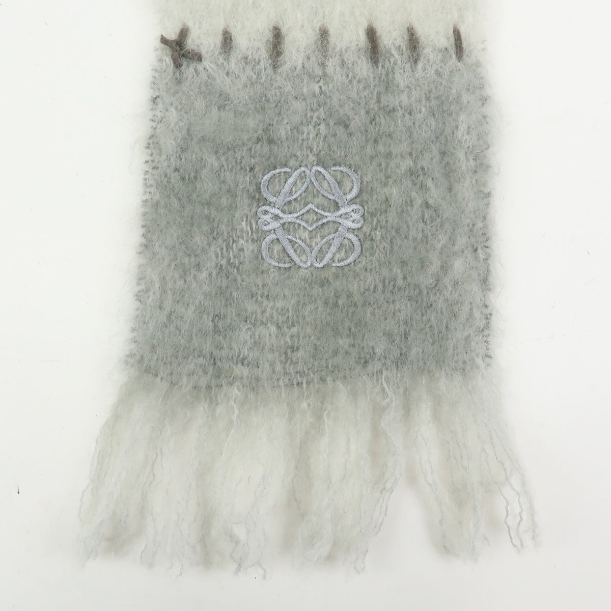 LOEWE Anagram Mohair Wool Scarf Shawl Gray White