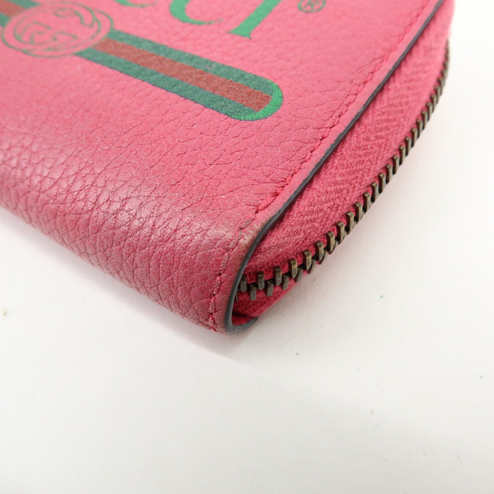 GUCCI Interlocking G Sherry Leather Round Zipper Coin Case Pink 496319