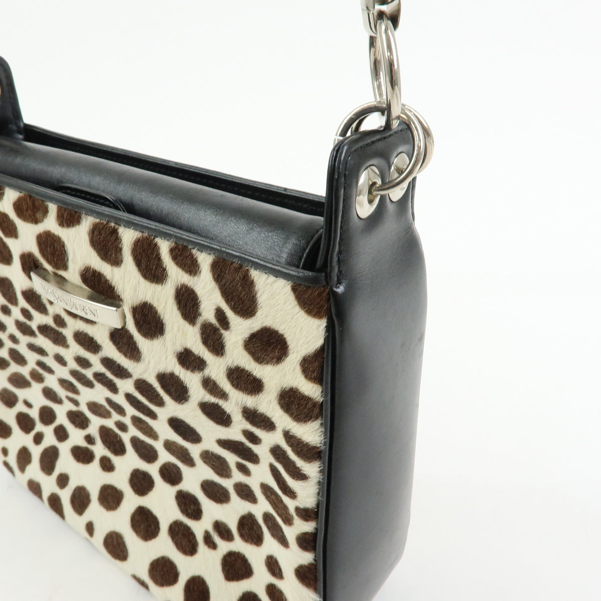 SAINT LAURENT PARIS Pony Hair Leather Leopard Shoulder Bag Beige Brown